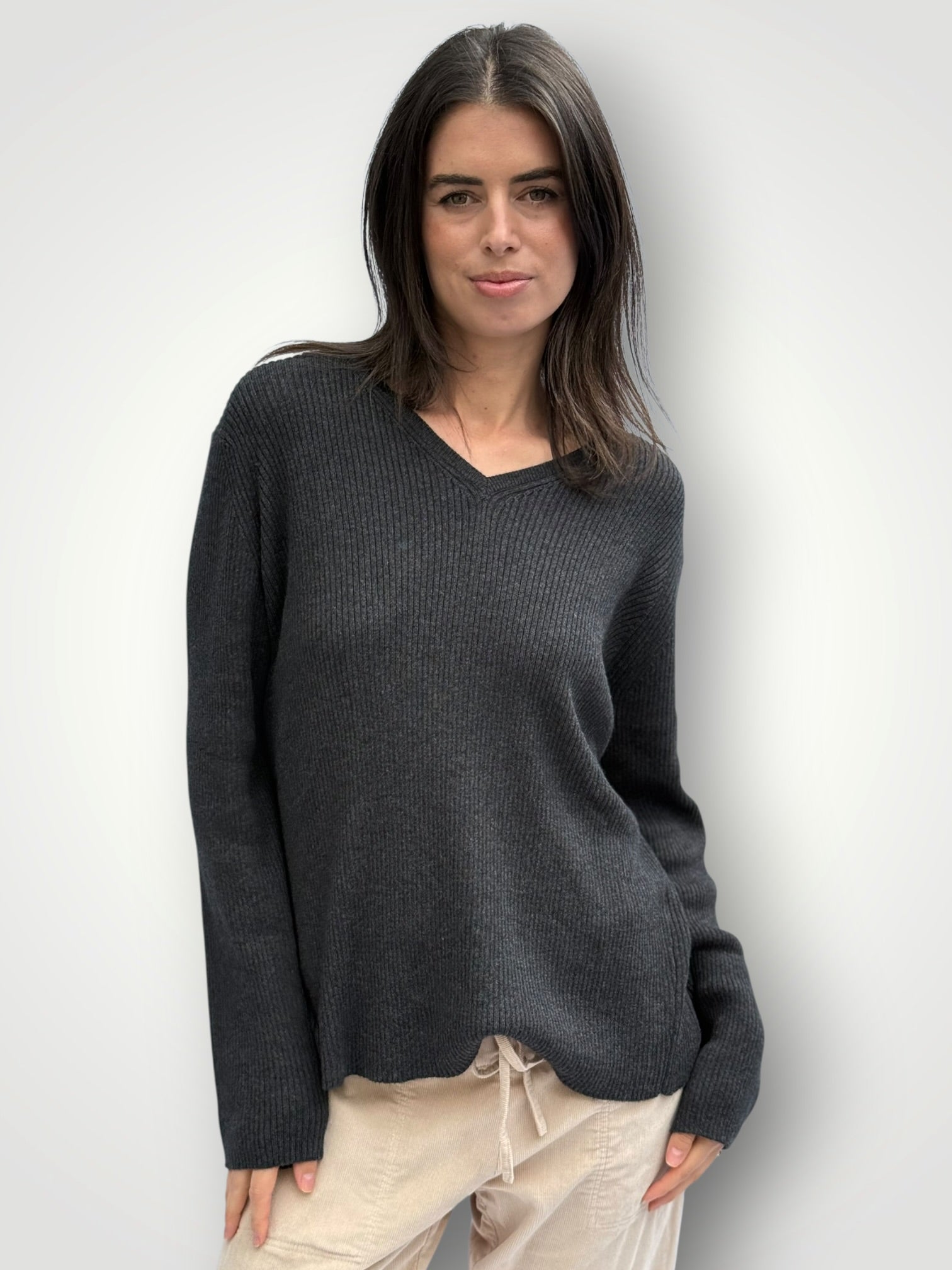 georgia v neck ribbed -charcoal General