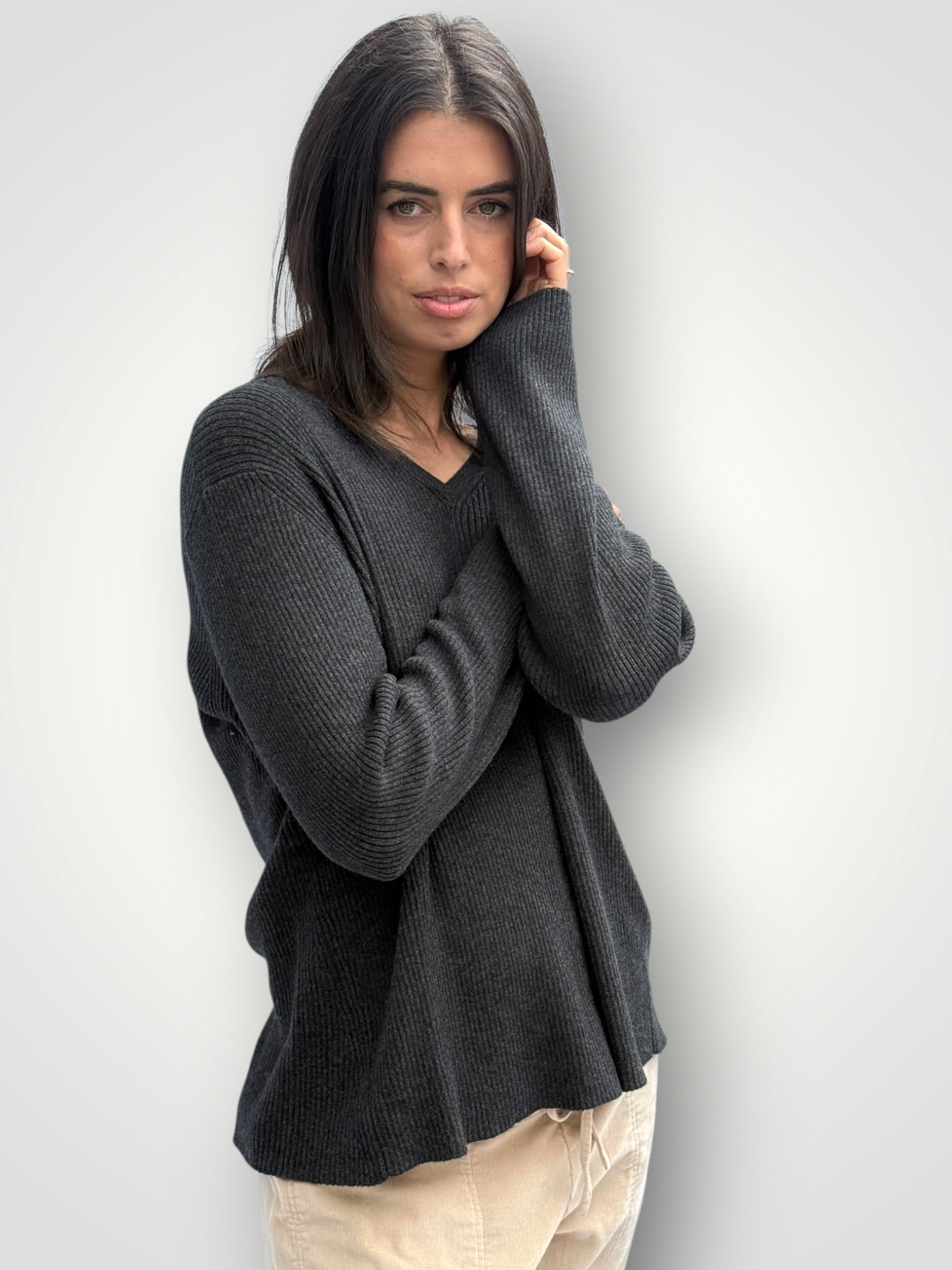 georgia v neck ribbed -charcoal General