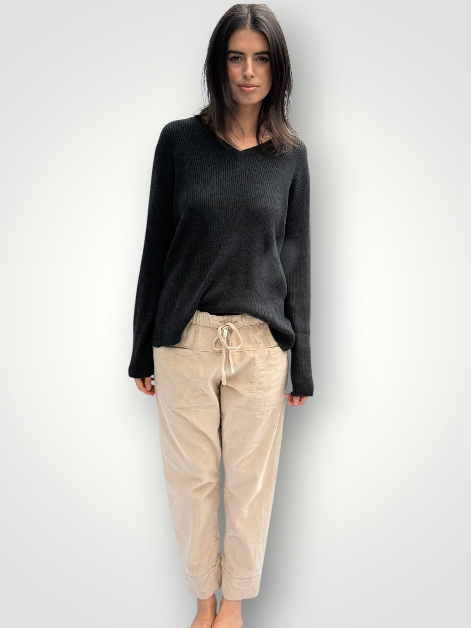 georgia v neck ribbed -charcoal General