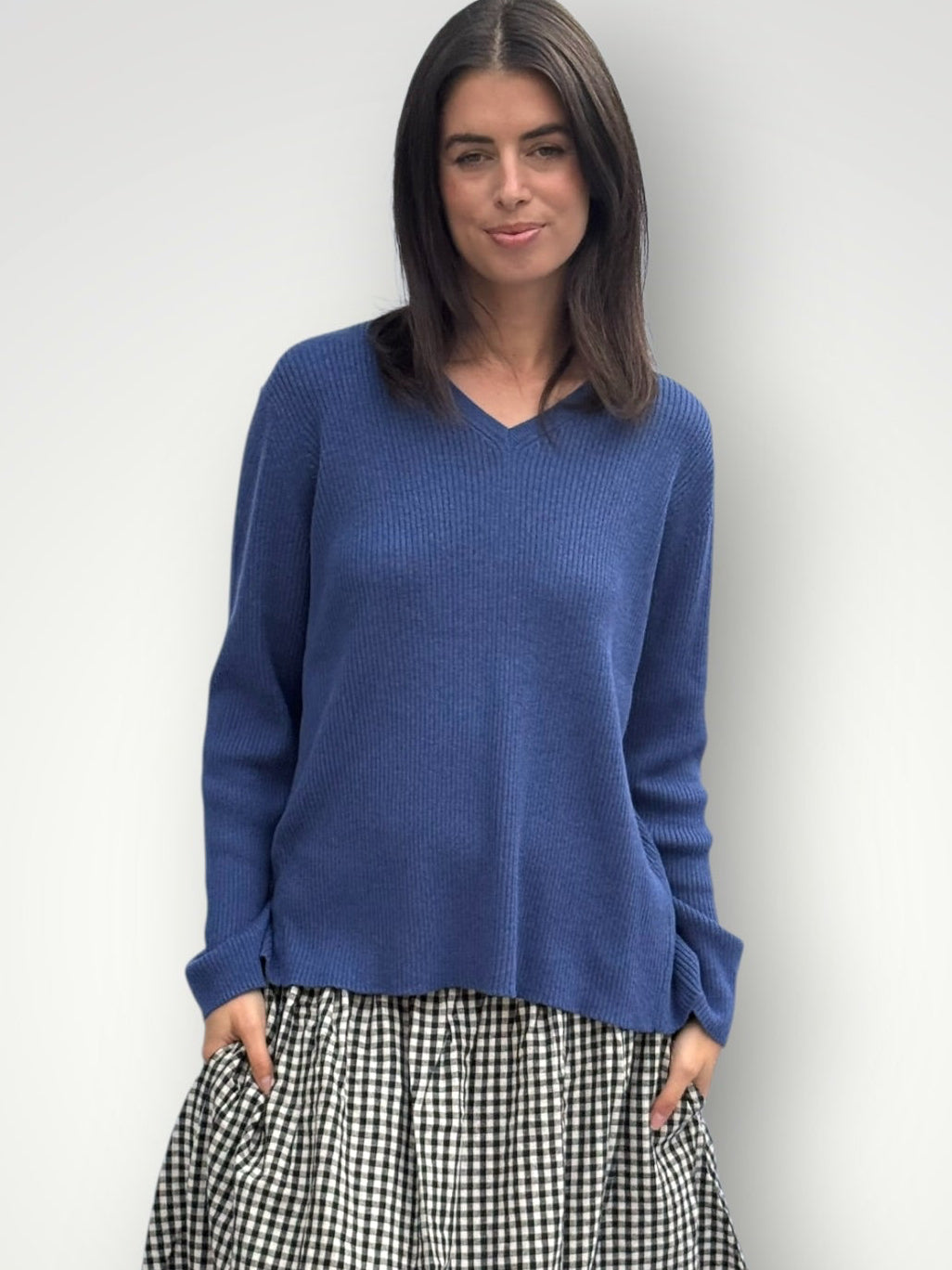 georgia v neck ribbed - denim General