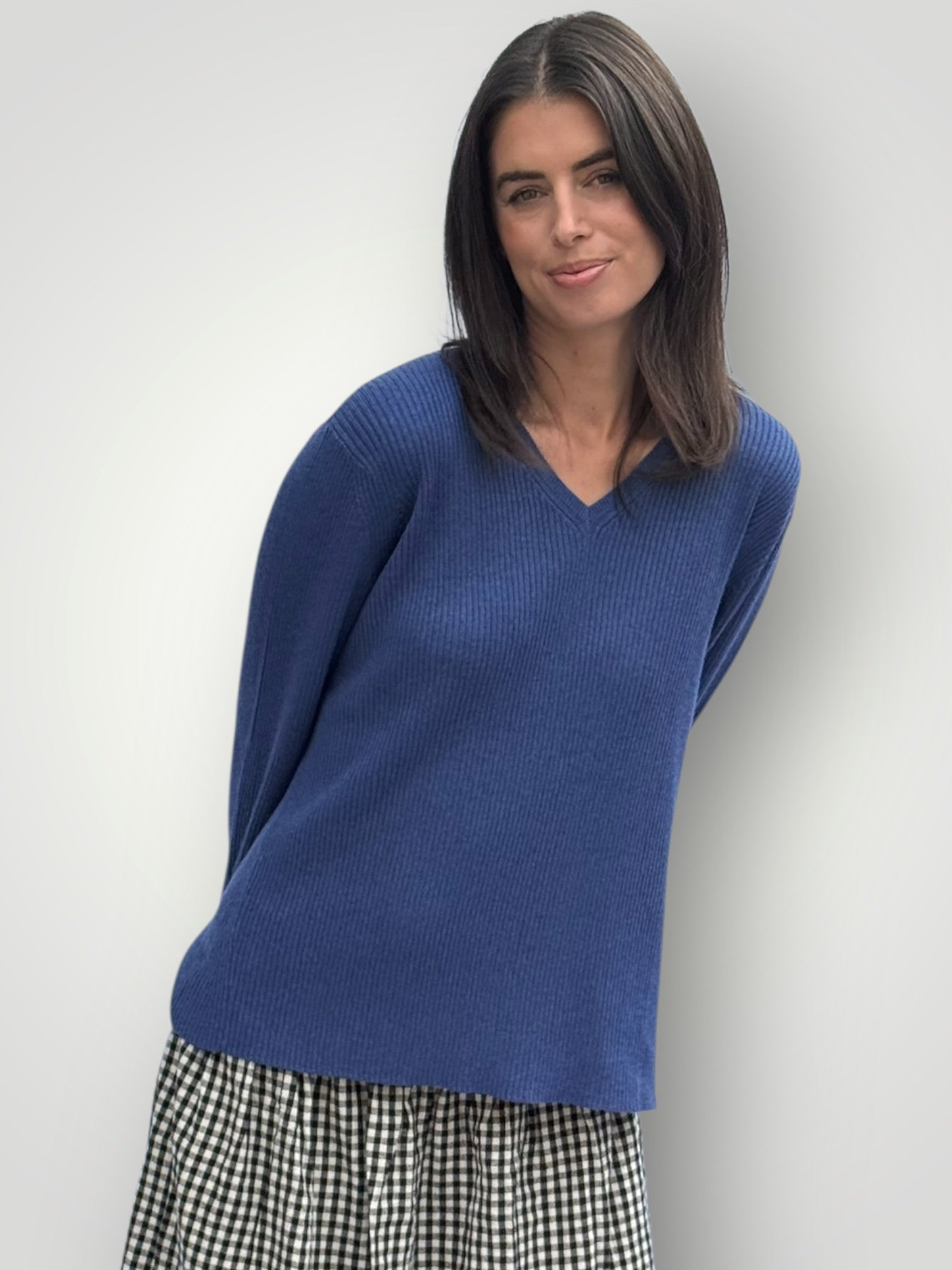 georgia v neck ribbed - denim General