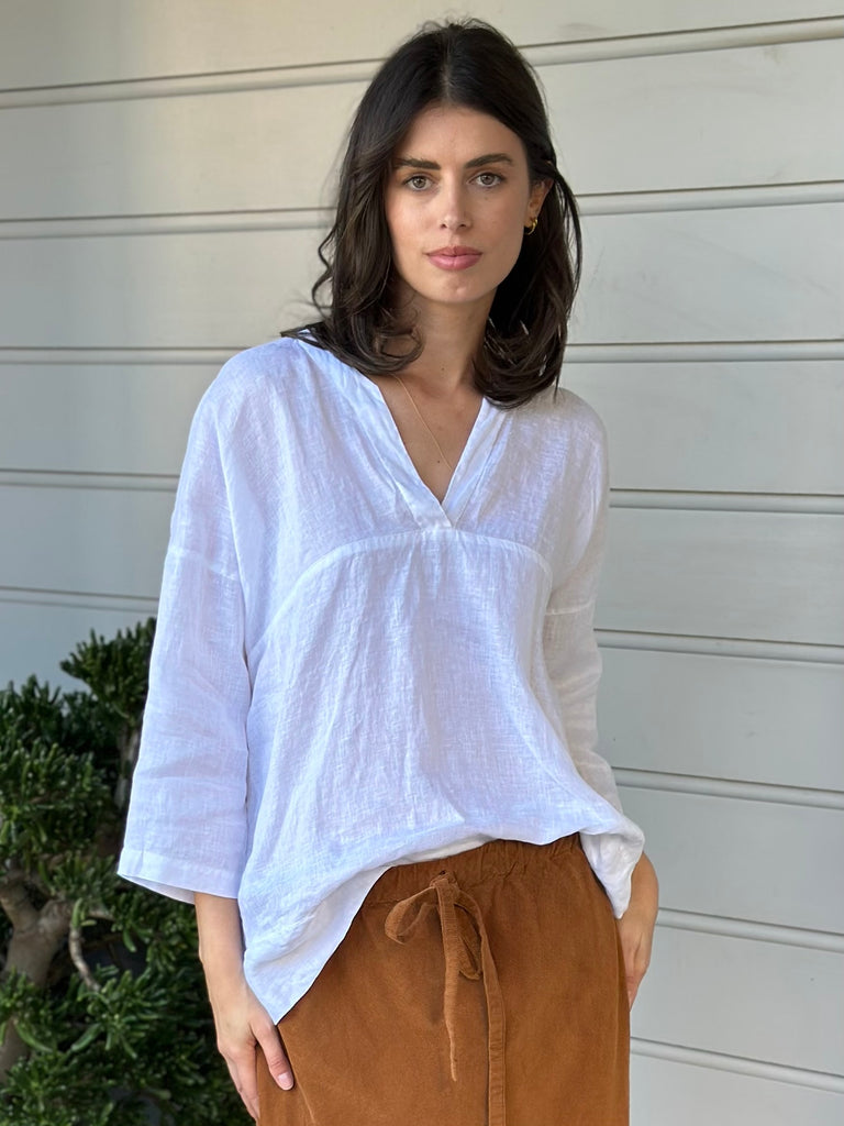 francis top - white linen Apparel