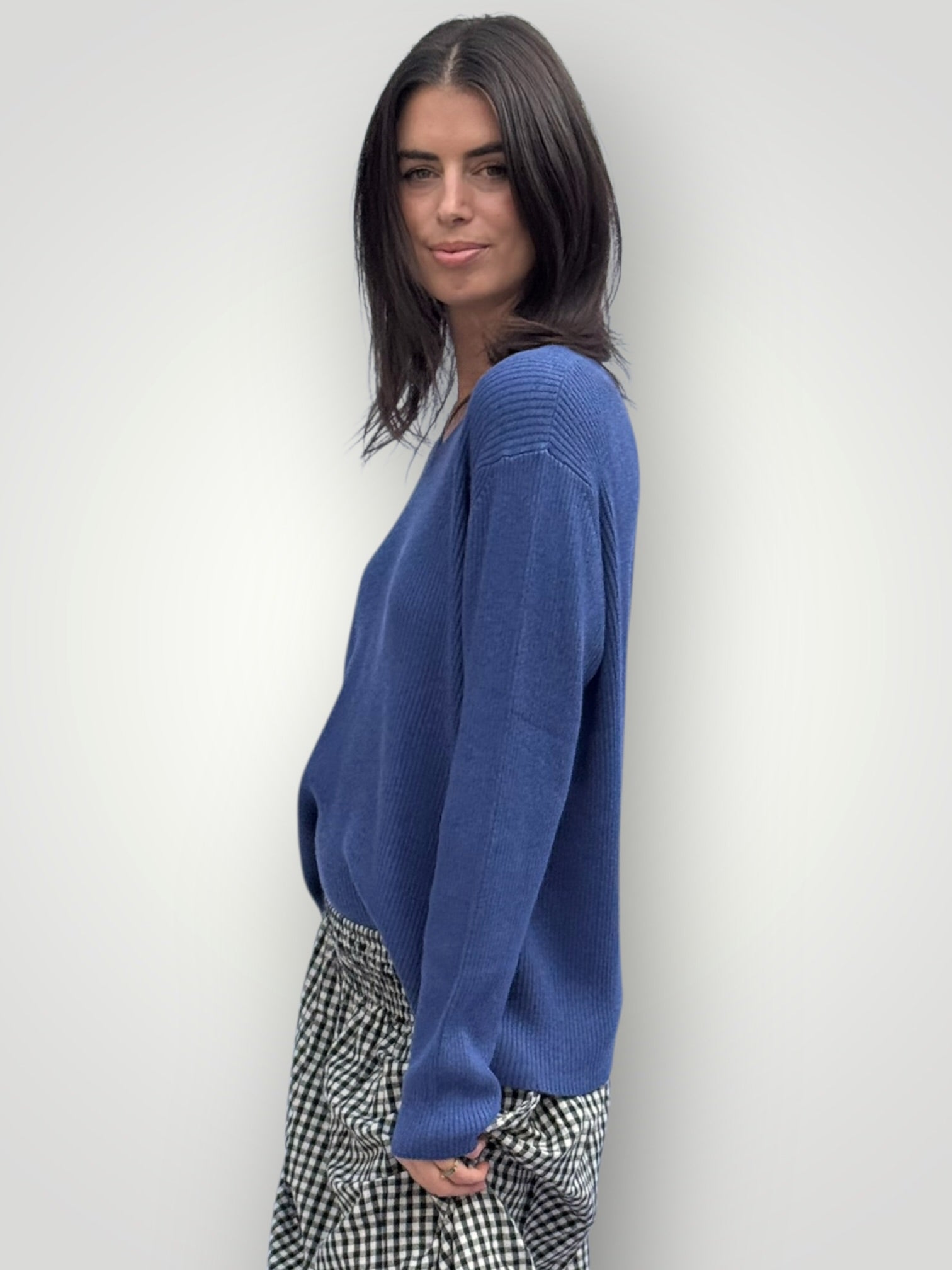 georgia v neck ribbed - denim General