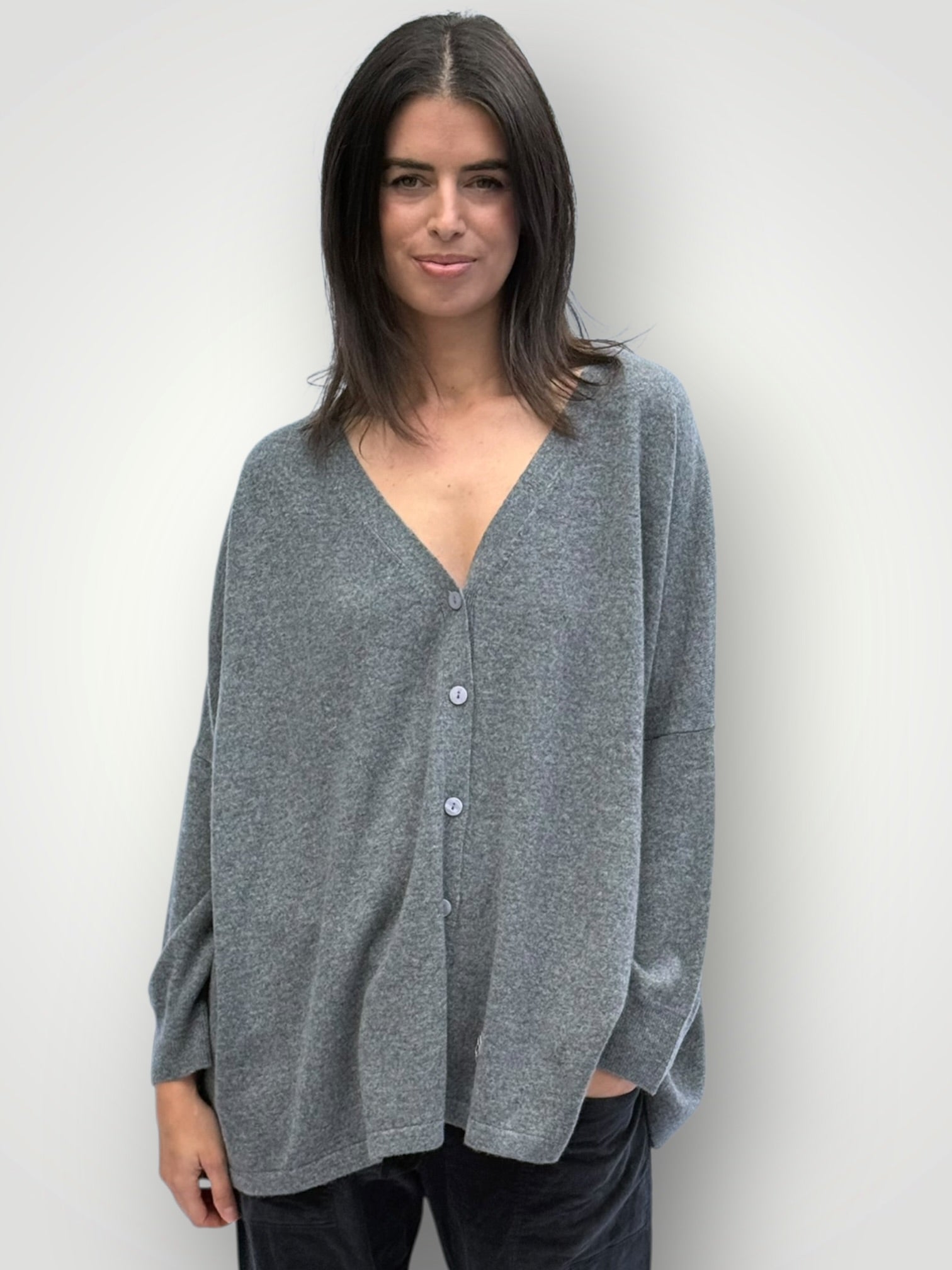 boyfriend cashmere cardigan -dark grey Apparel