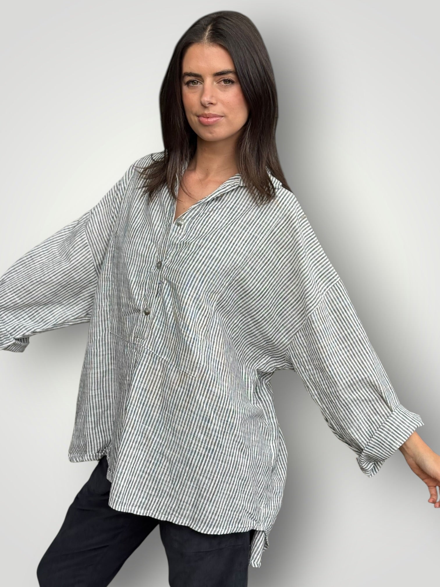 megan shirt-charcoal stripe Apparel
