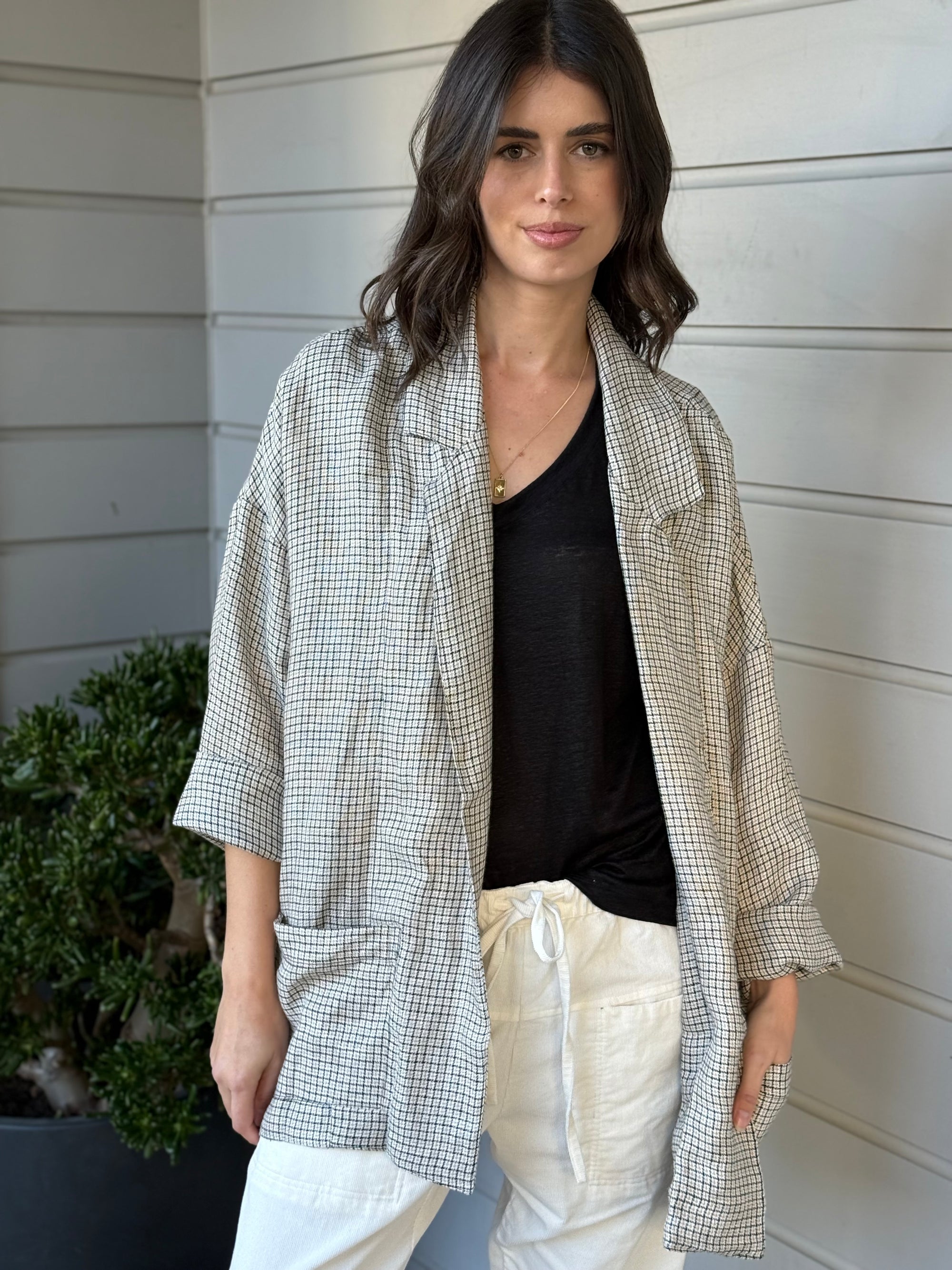 albert blazer - woven linen-grid pattern Shirts