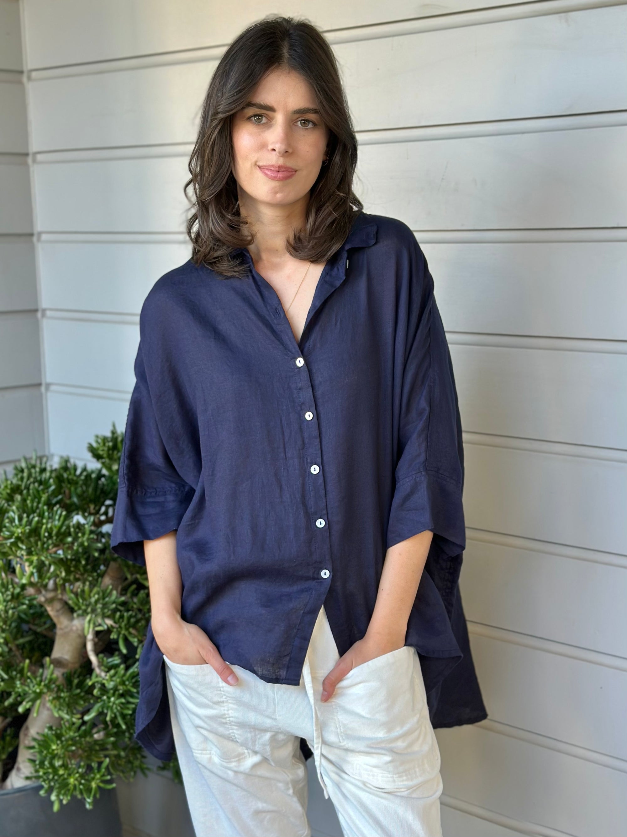 issey shirt - indigo linen Apparel