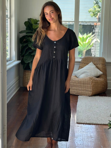 audrey dress - black linen Apparel  