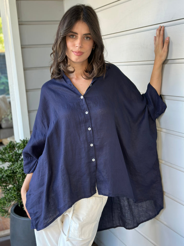 issey shirt - indigo linen Apparel