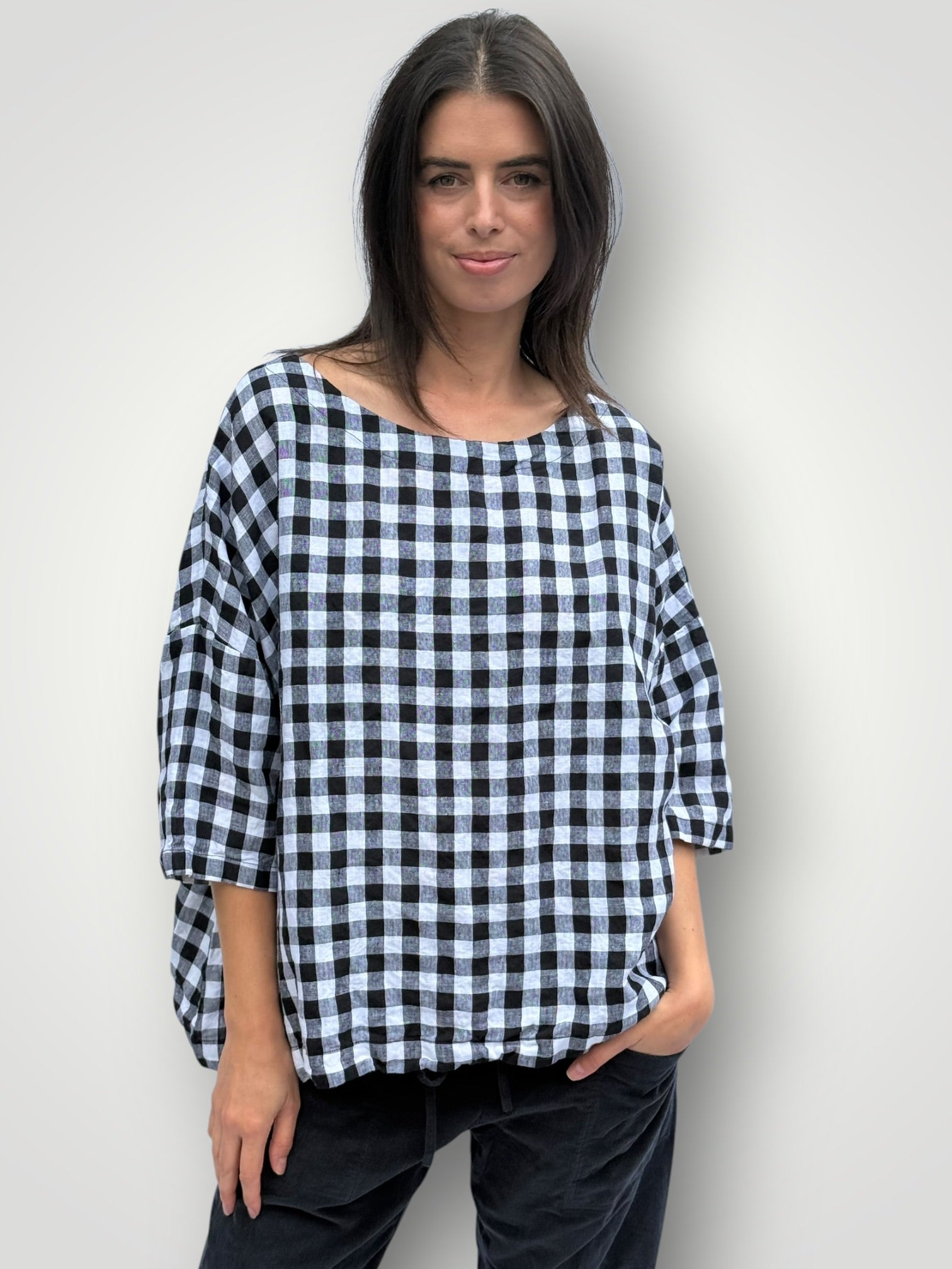 marita top - gingham check linen Apparel