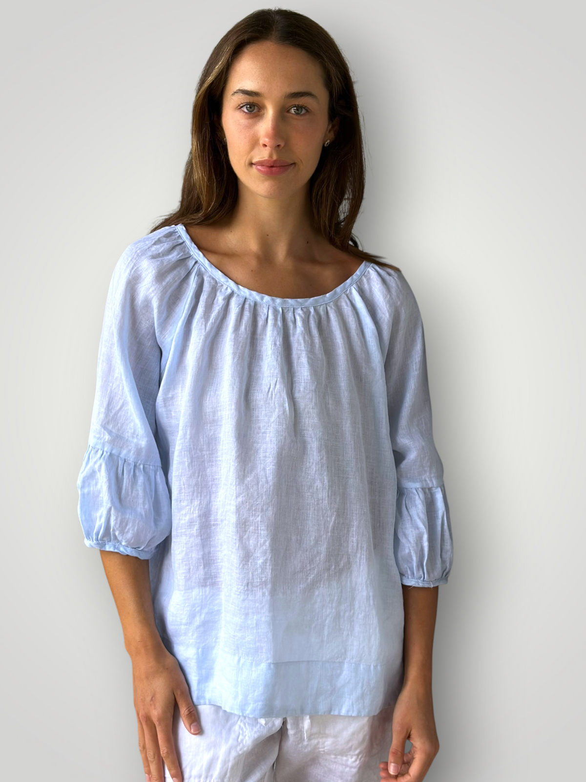 julia top-soft blue cotton embroidery Apparel