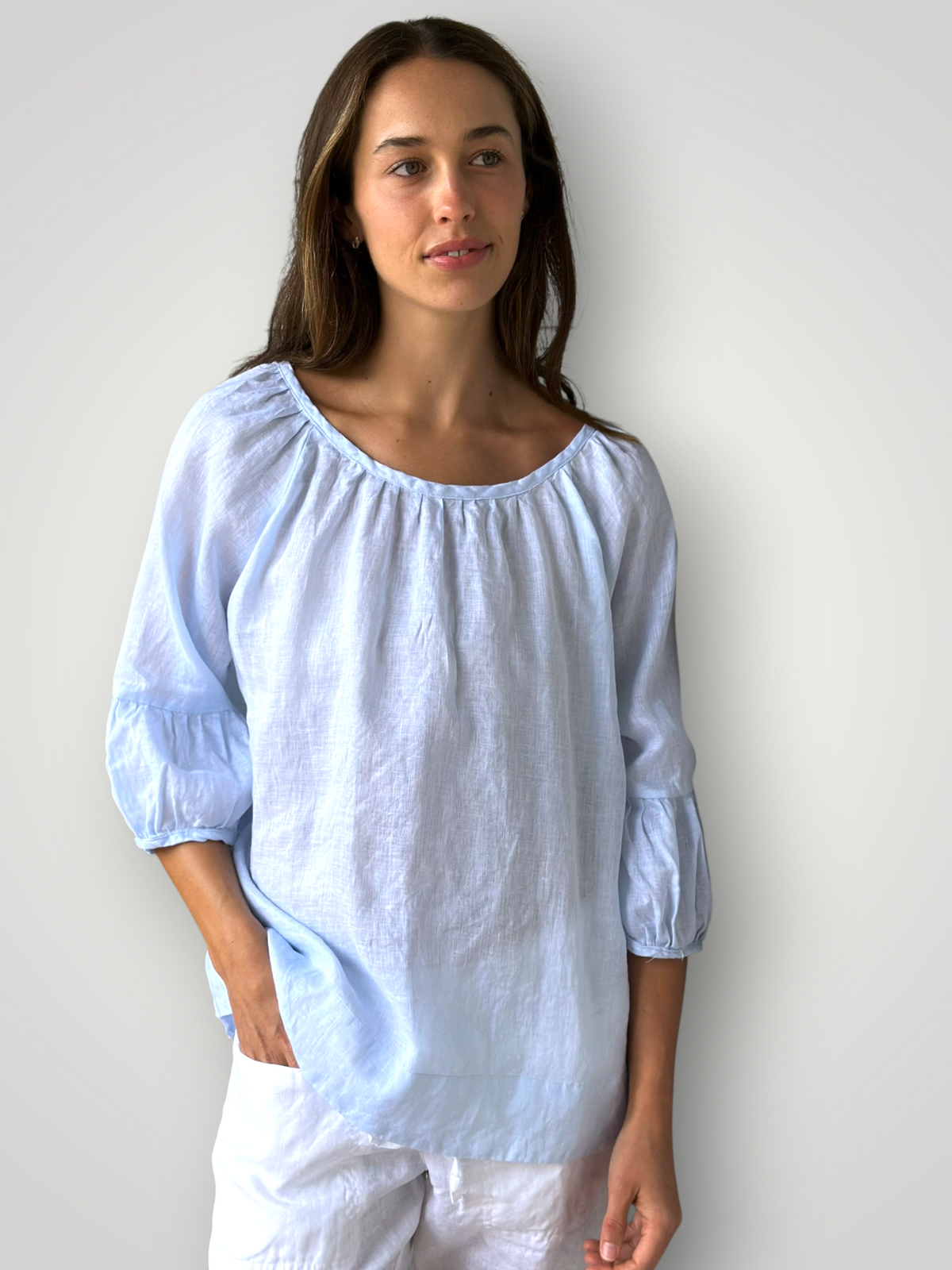 julia top-soft blue cotton embroidery Apparel