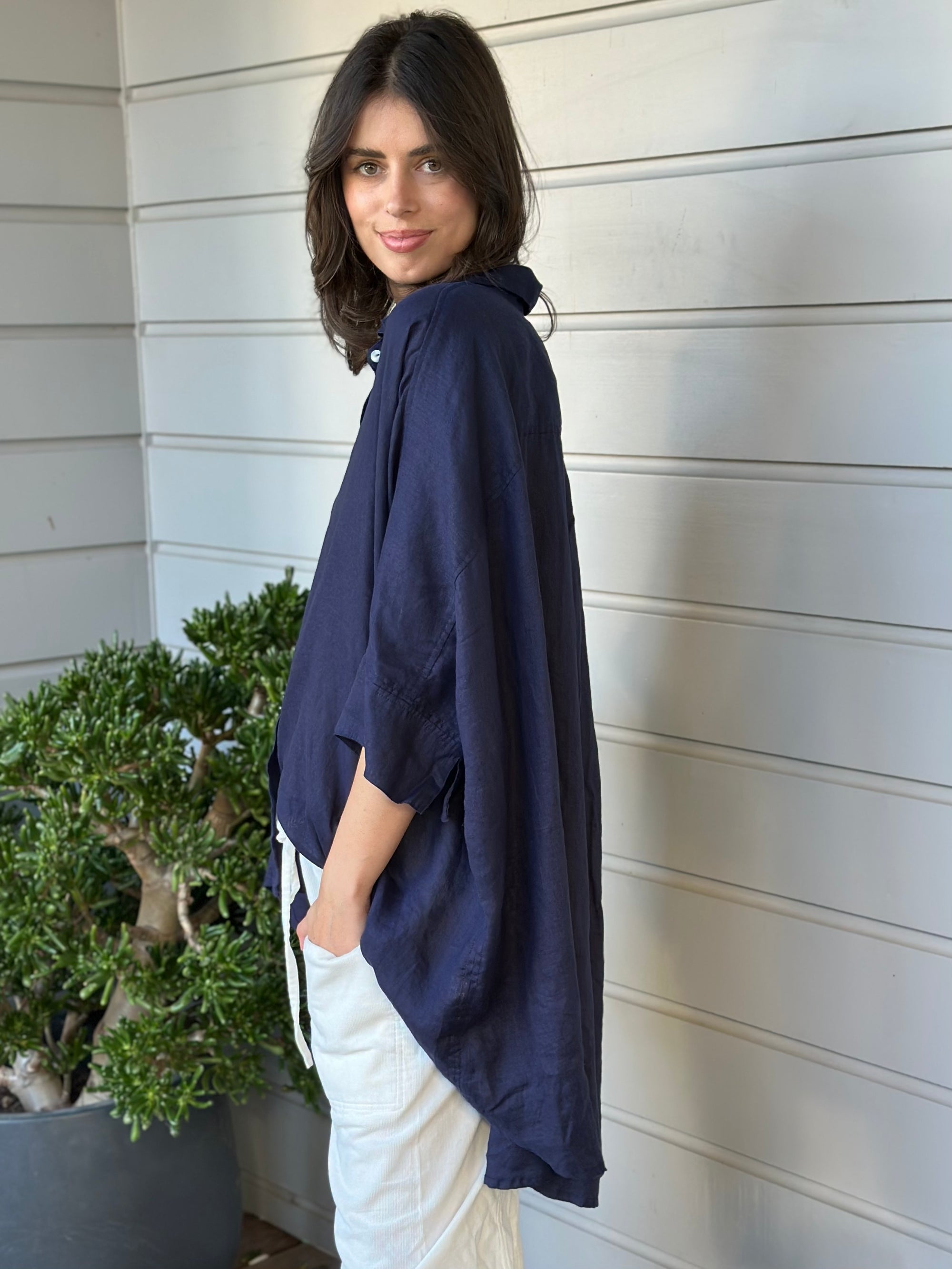 issey shirt - indigo linen Apparel