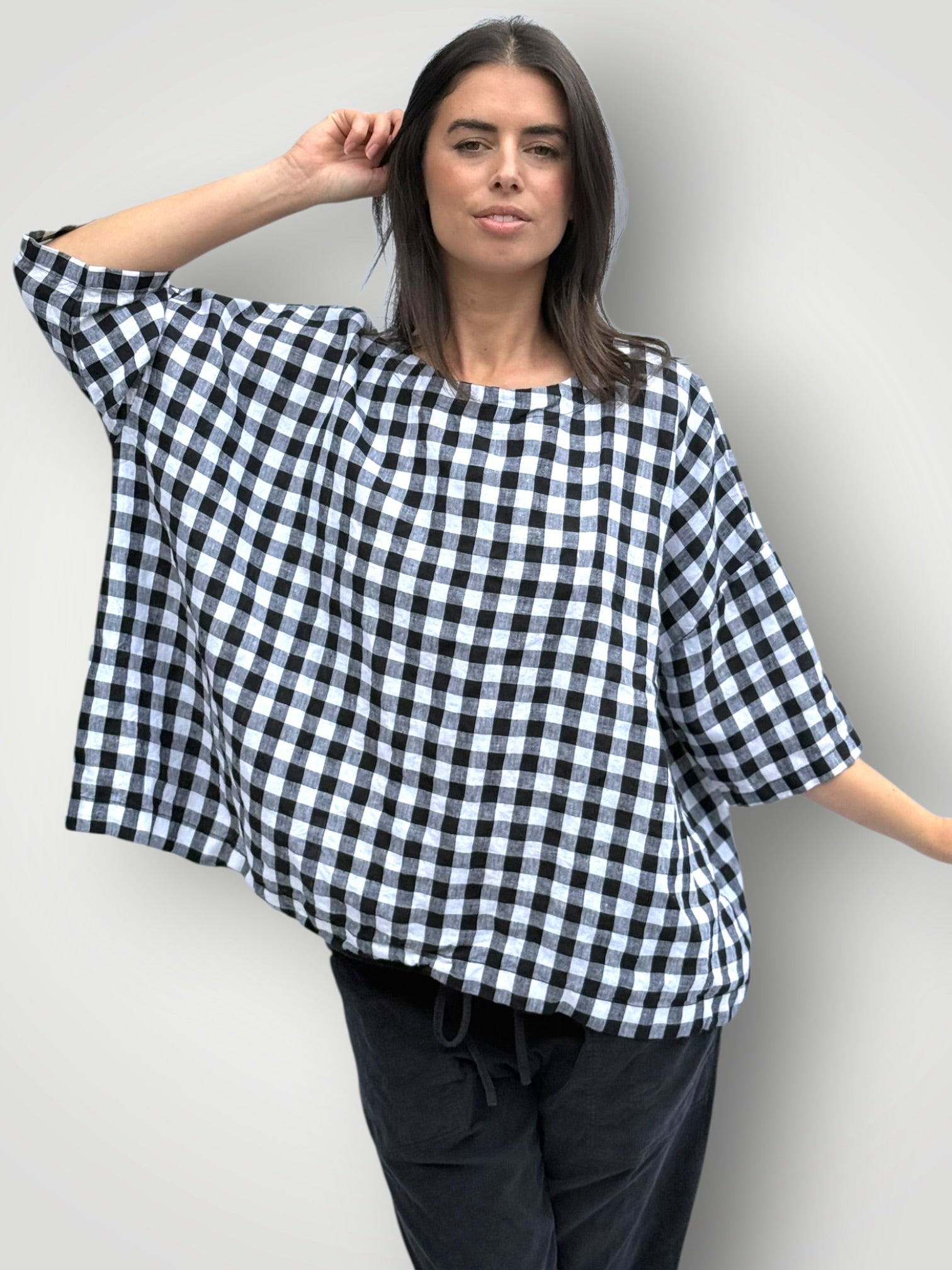 marita top - gingham check linen Apparel