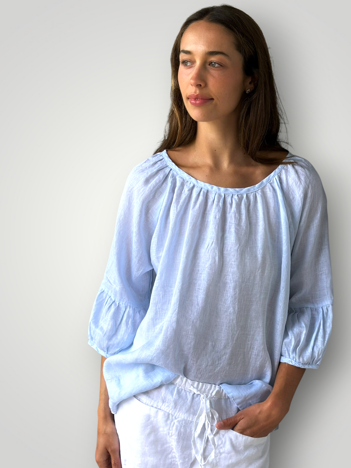 julia top-soft blue cotton embroidery Apparel