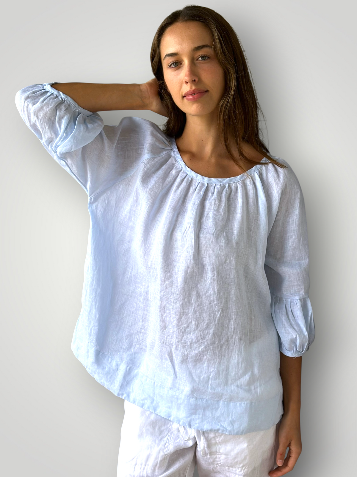julia top-soft blue cotton embroidery Apparel