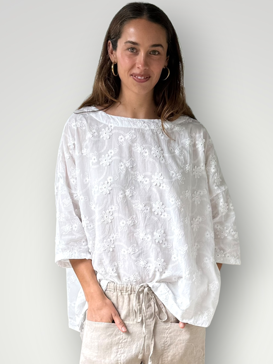 marita top - textured cotton embroidery Apparel