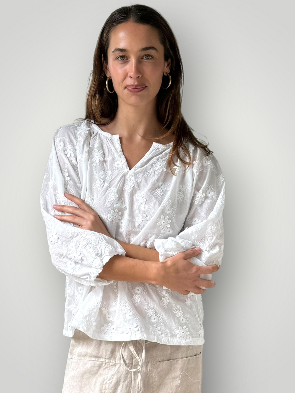 hayley top-textured cotton embroidery Apparel