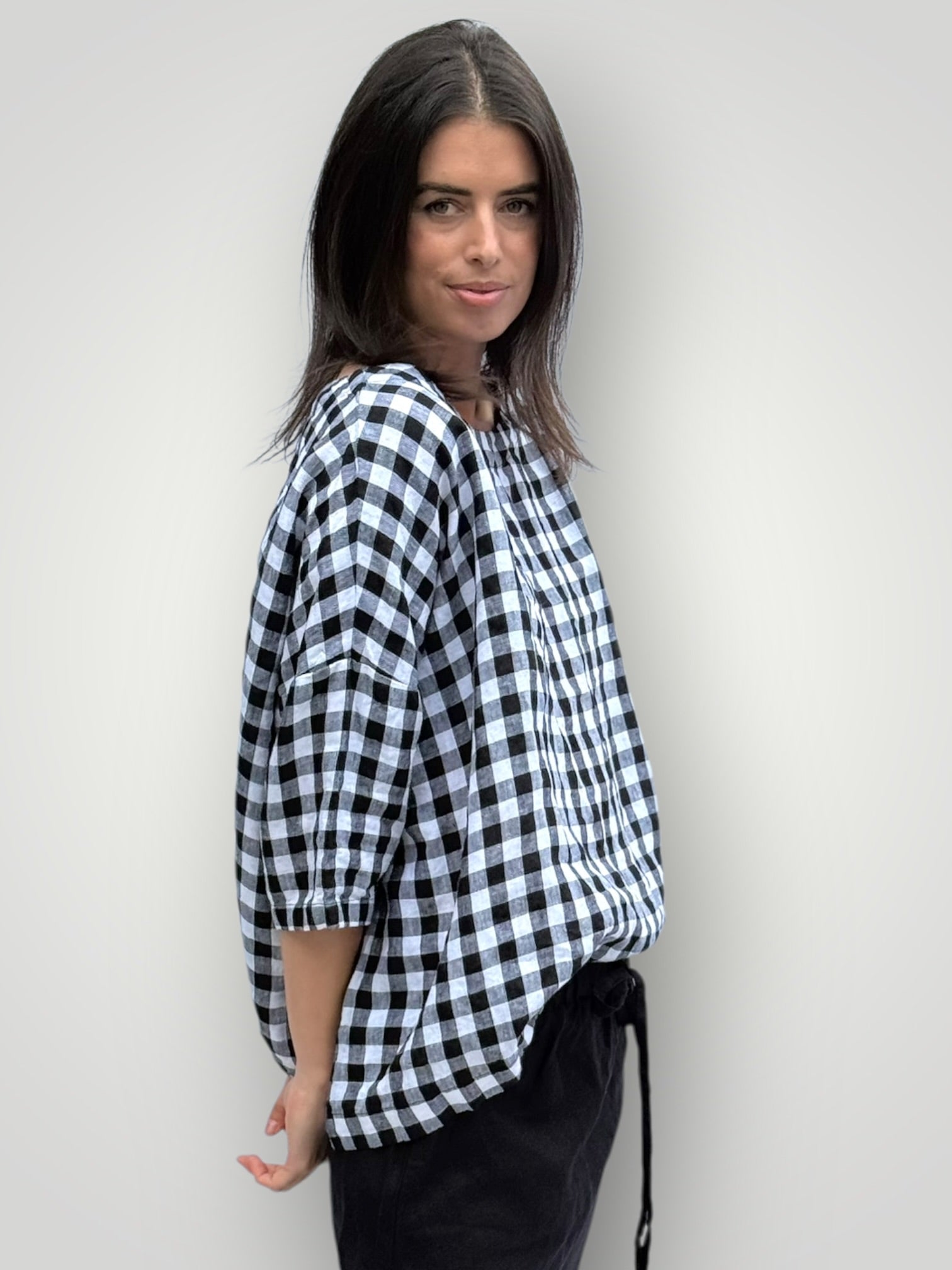 marita top - gingham check linen Apparel