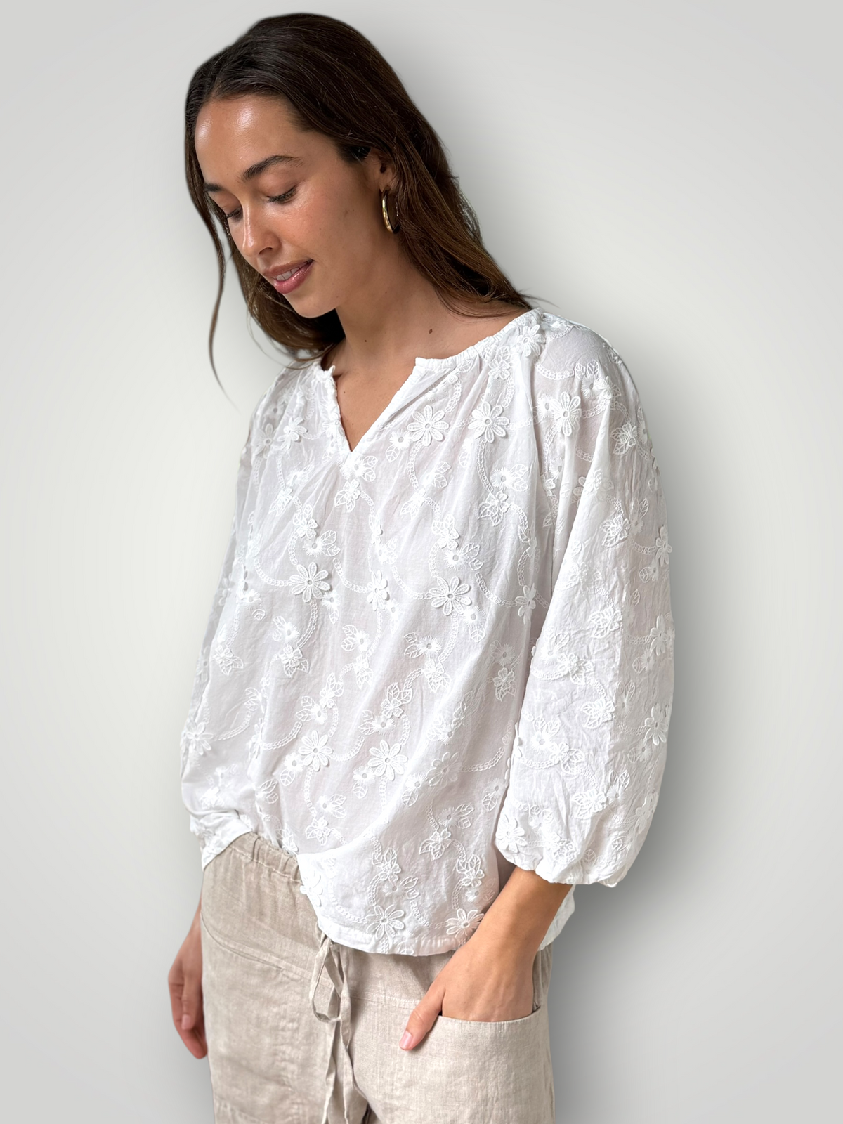 hayley top-textured cotton embroidery Apparel