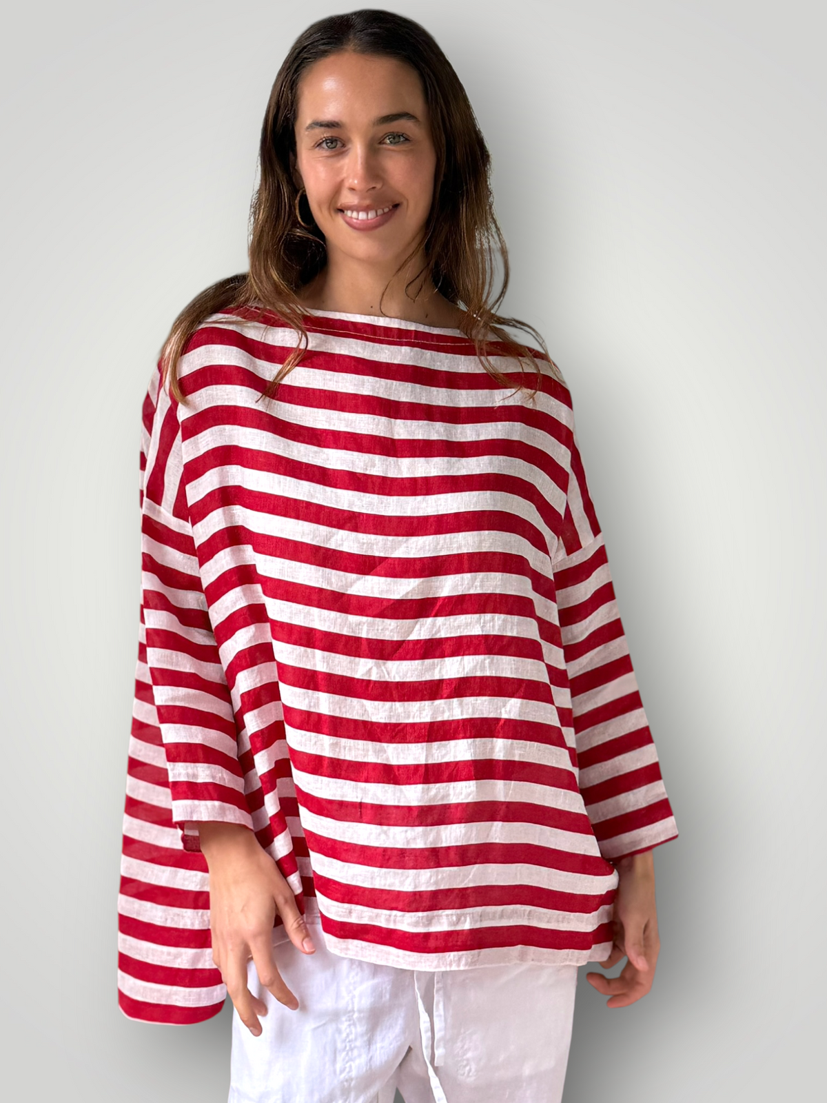 avril top - red stripe linen