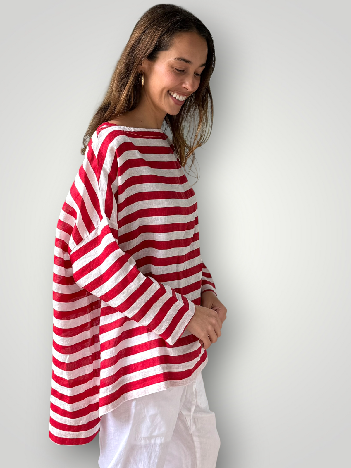 avril top - red stripe linen