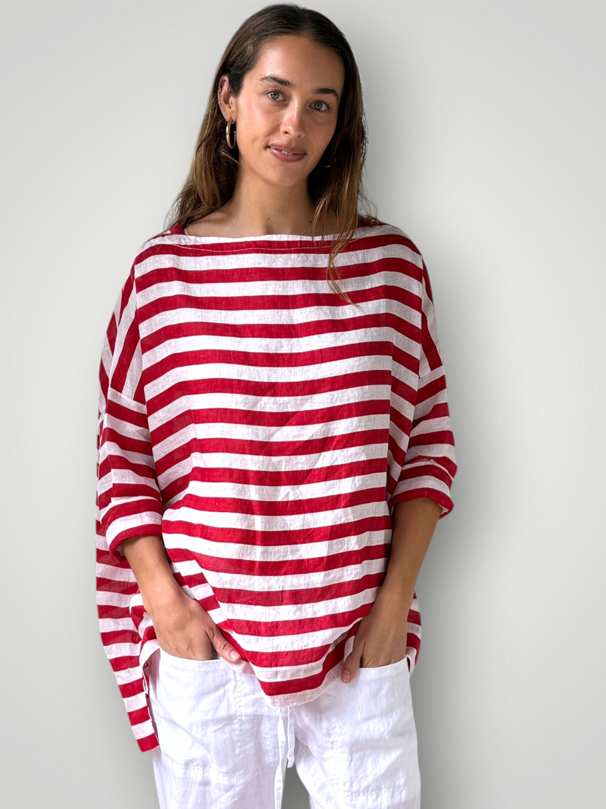 avril top - red stripe linen