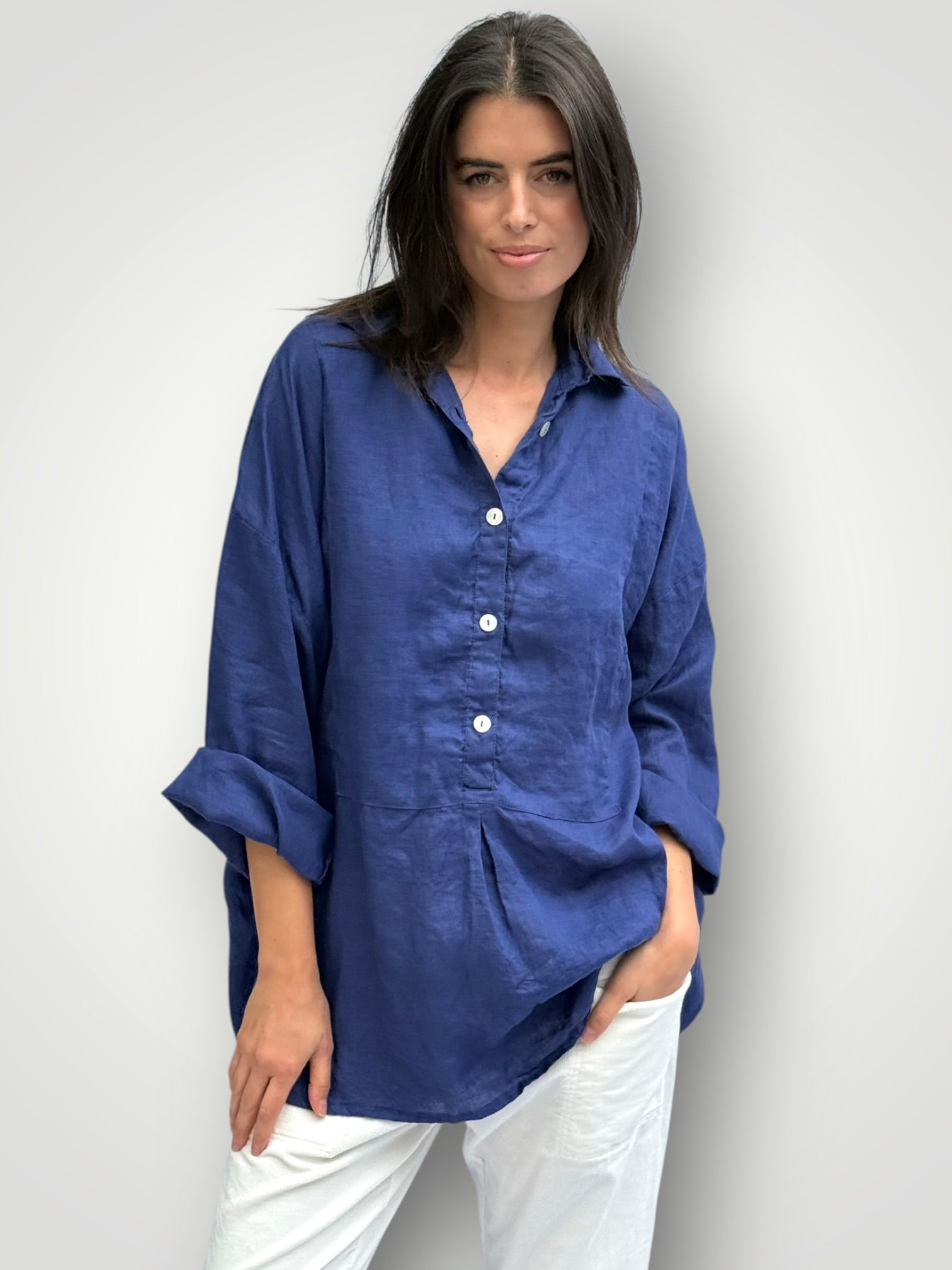 megan shirt - blue dusk linen Apparel