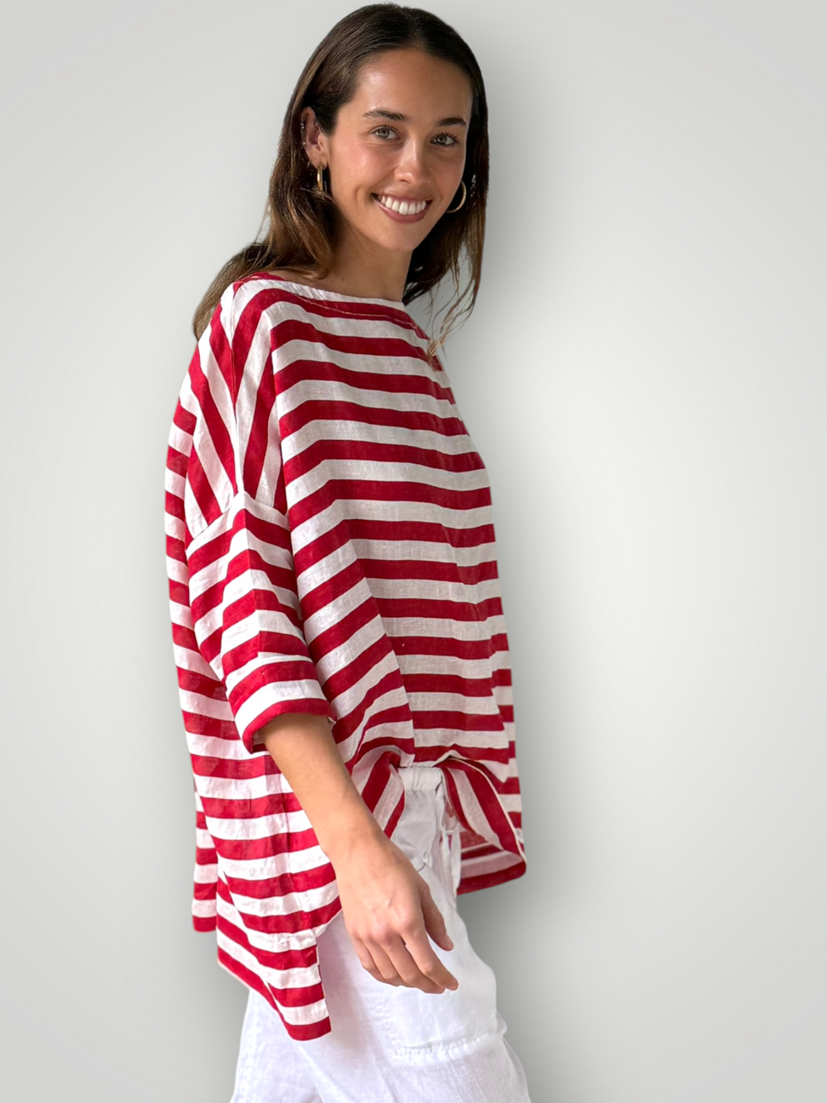 avril top - red stripe linen