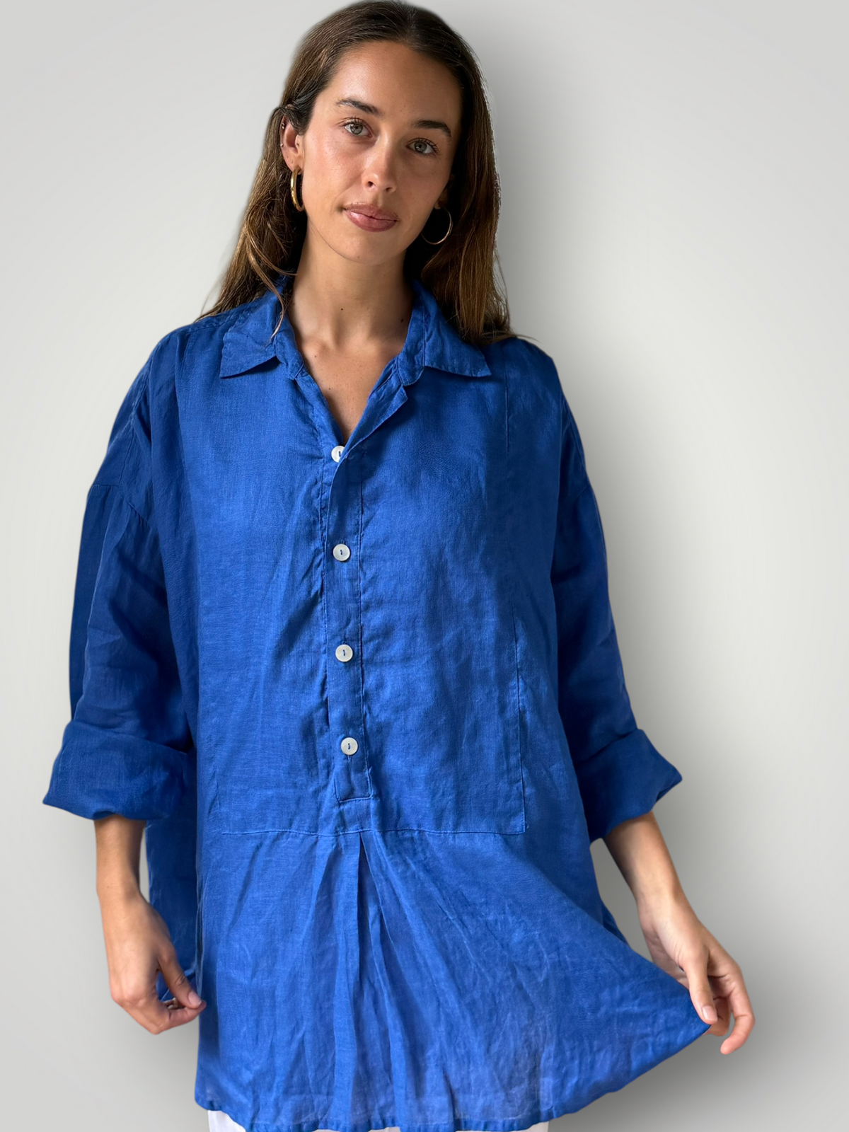 megan shirt - cobalt linen Apparel