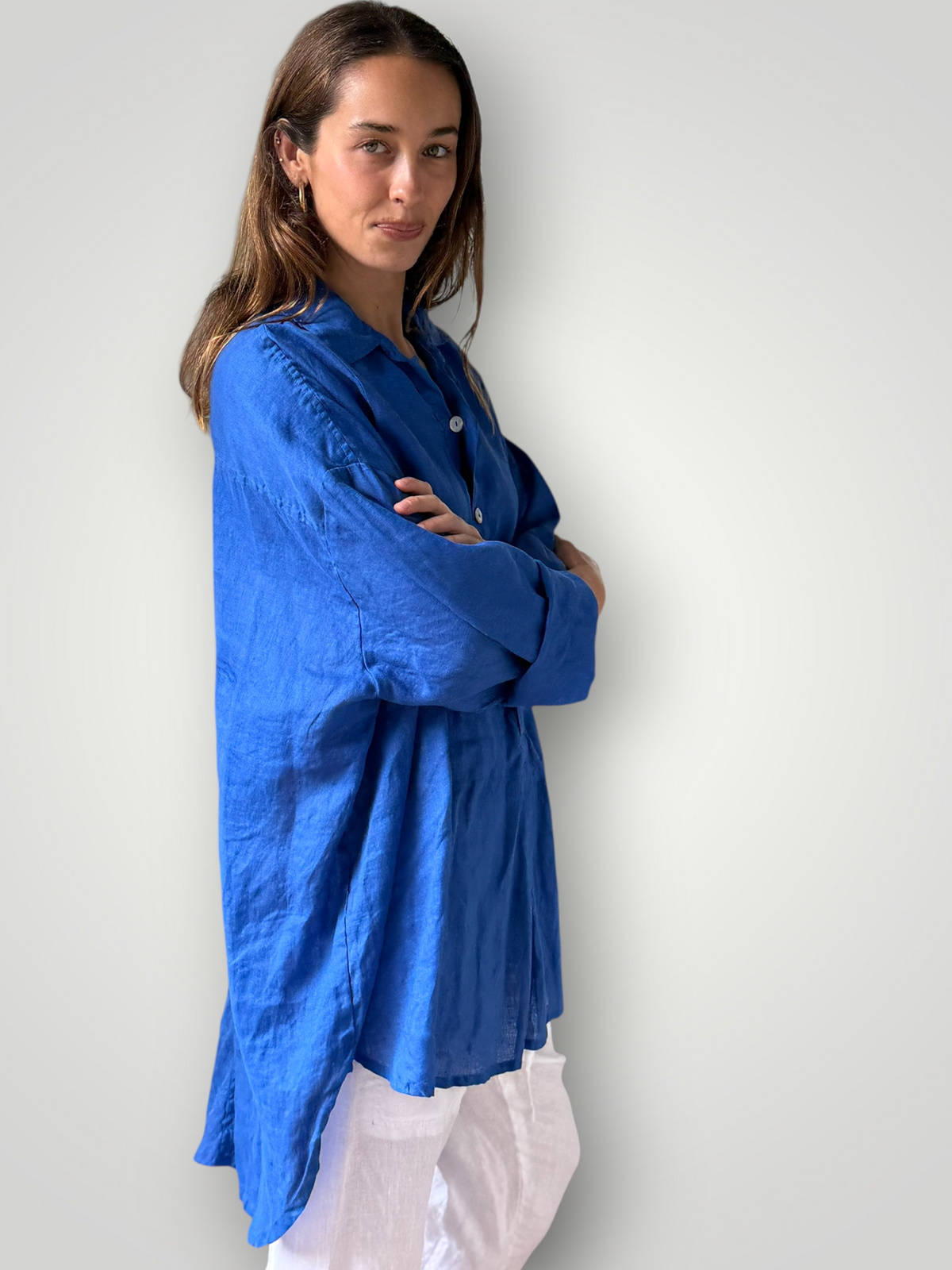 megan shirt - cobalt linen Apparel