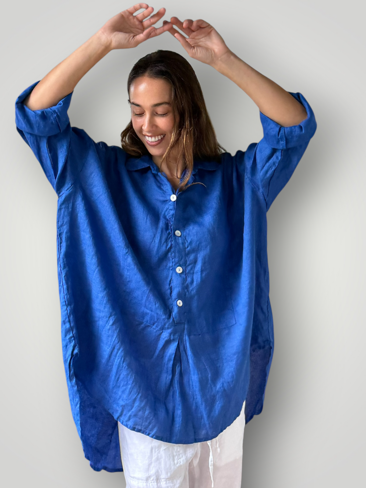 megan shirt - cobalt linen Apparel