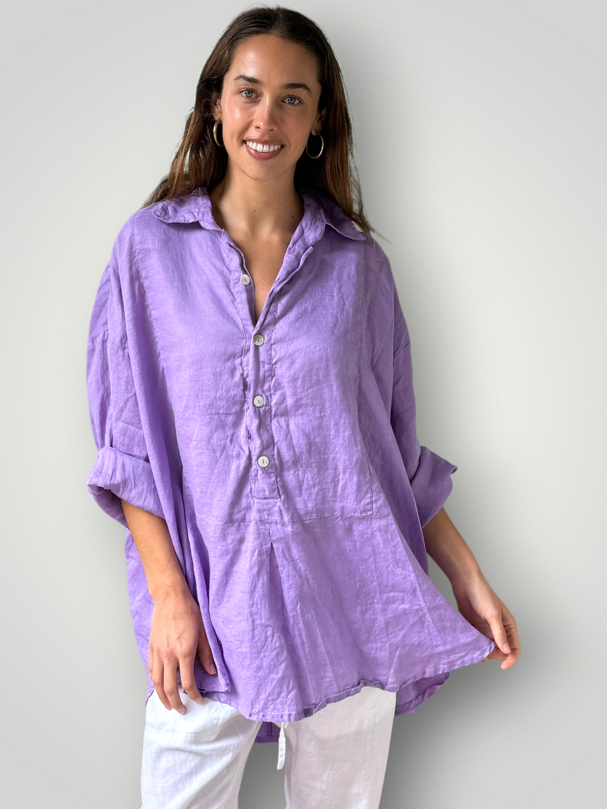 megan shirt - lilac linen Apparel