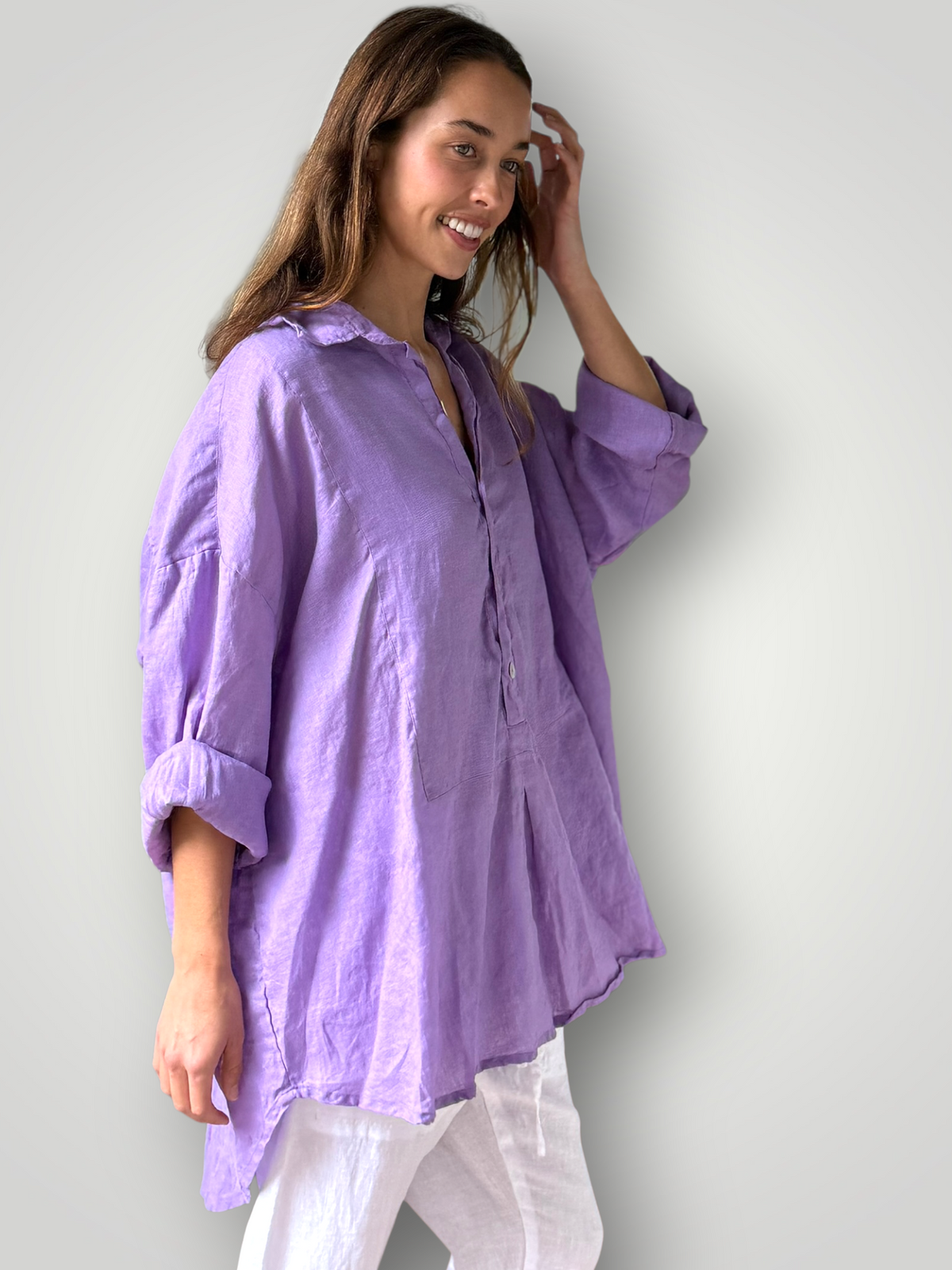 megan shirt - lilac linen Apparel