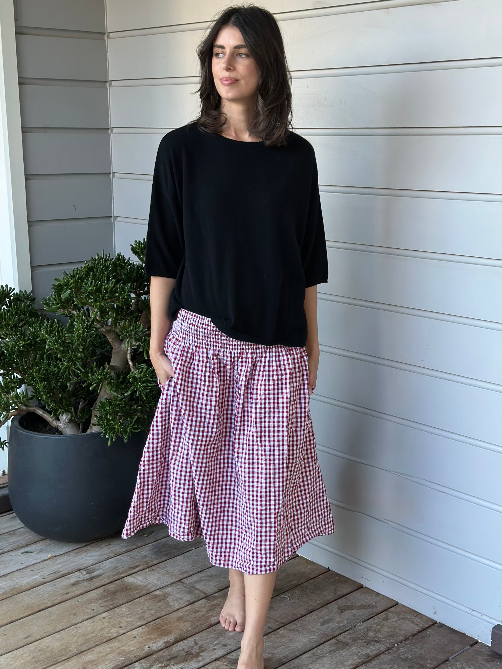 lola skirt -dark red gingham Apparel