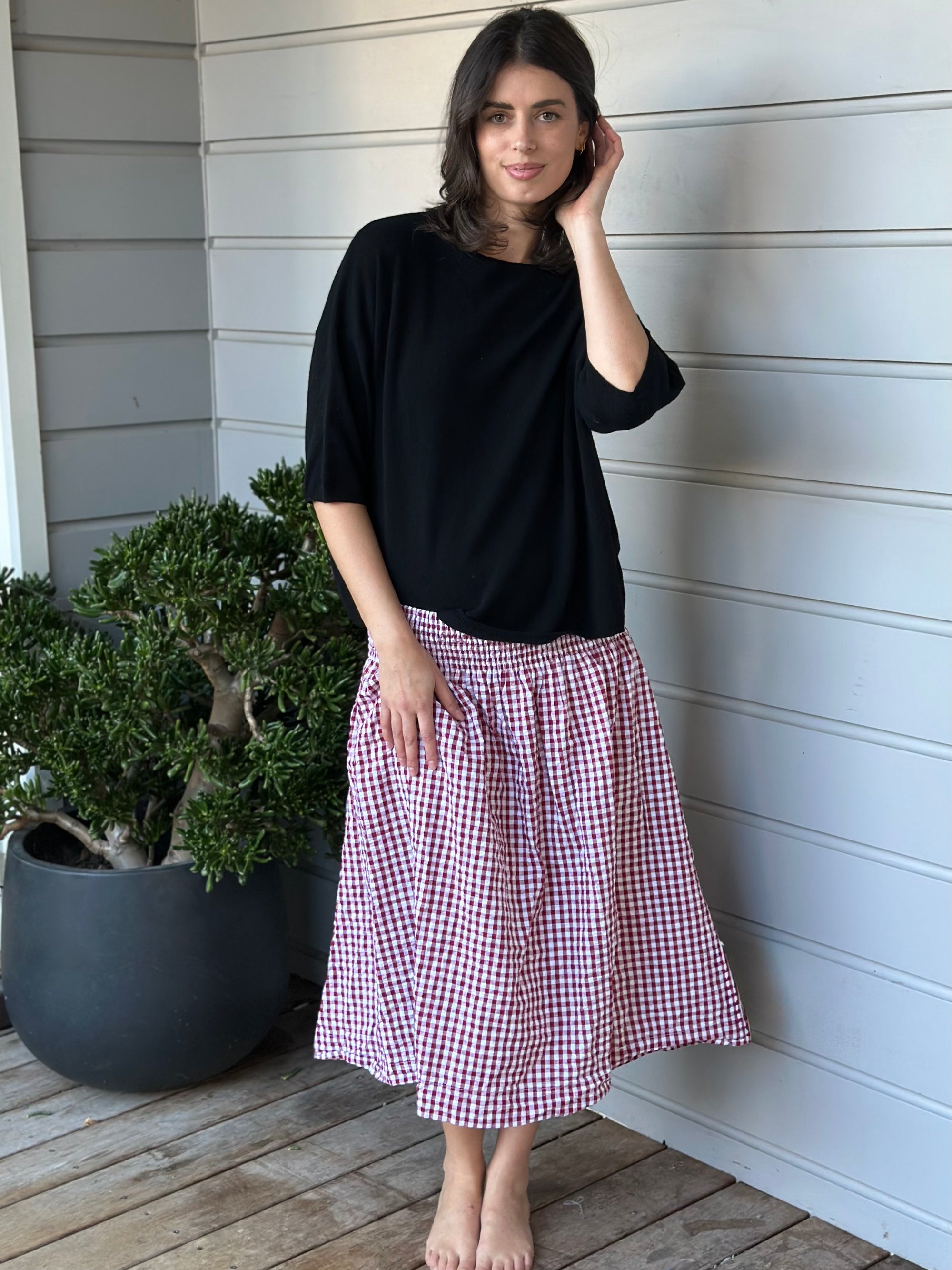 lola skirt -dark red gingham Apparel