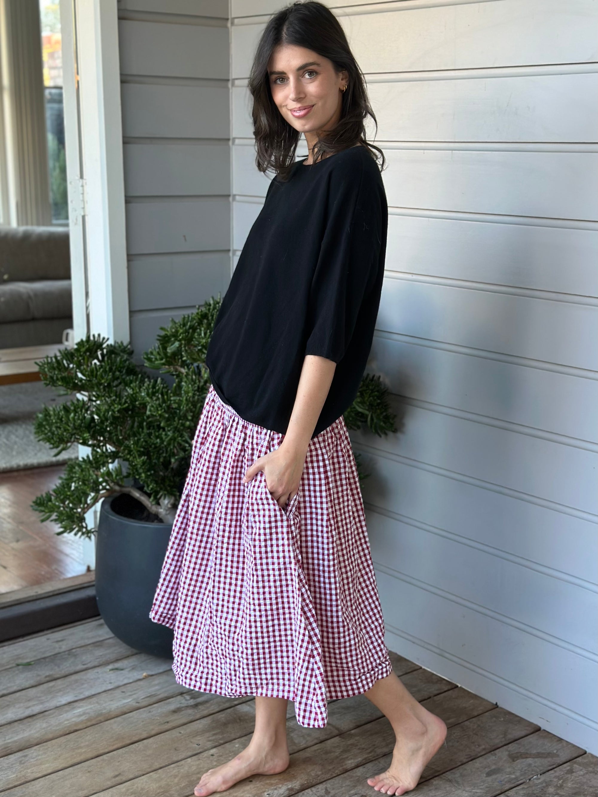 lola skirt -dark red gingham Apparel