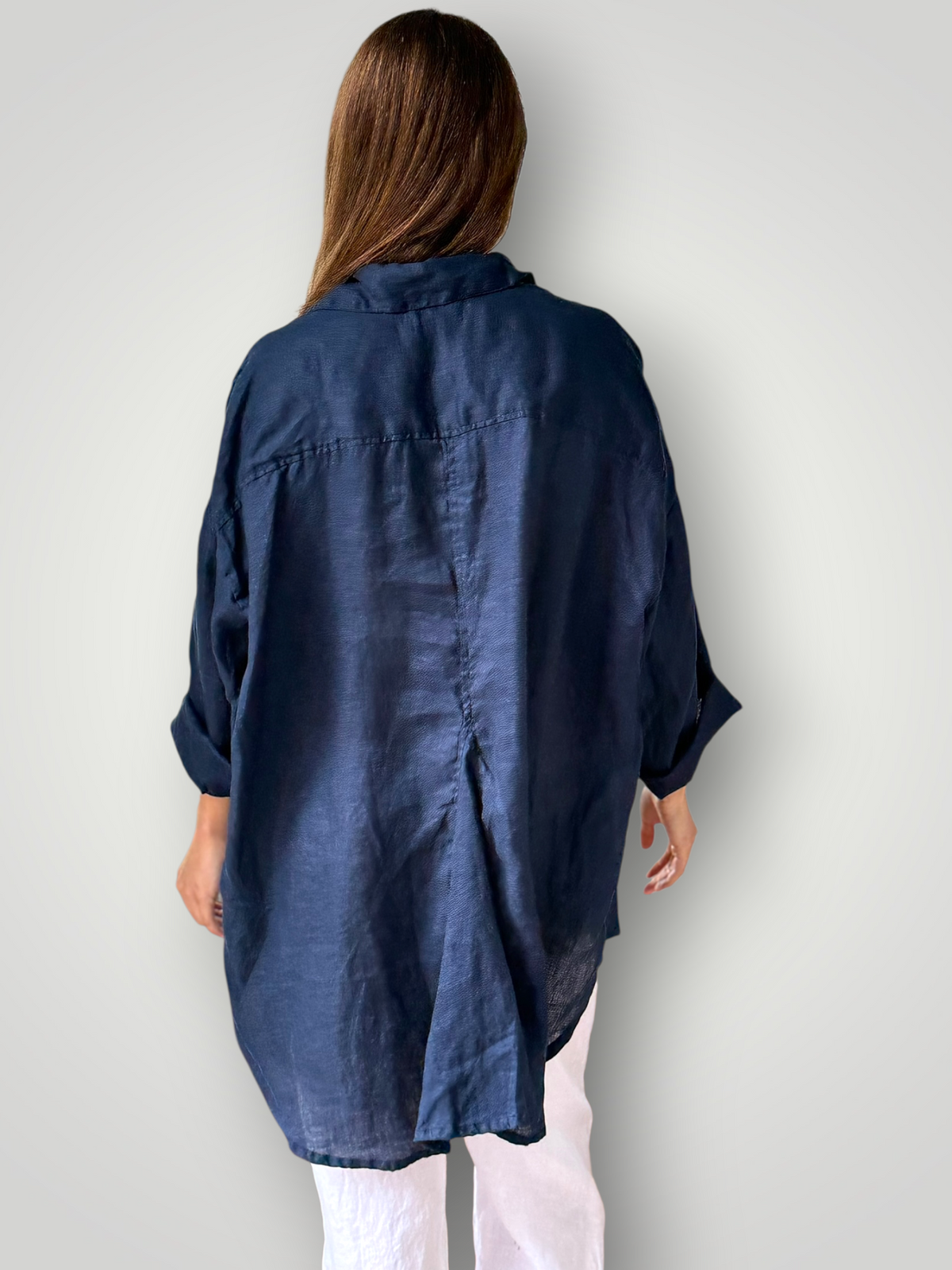 megan shirt - navy linen Apparel