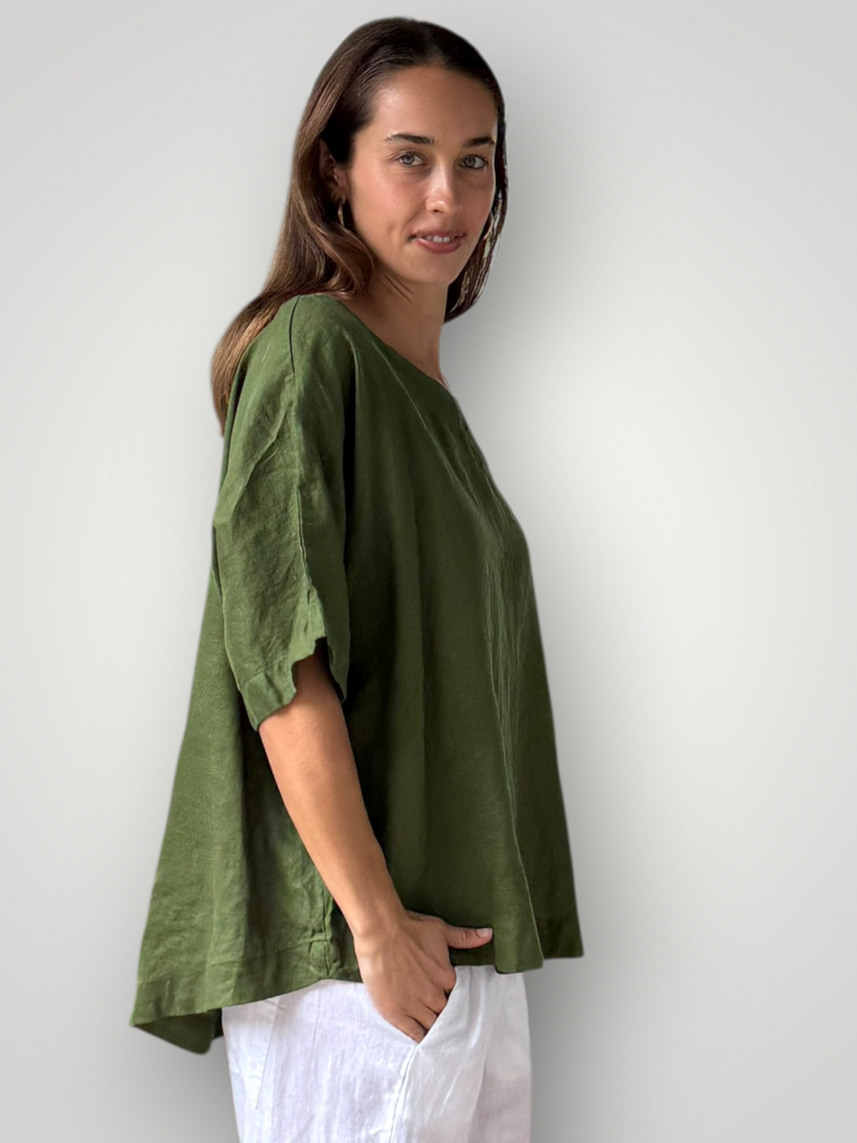 mia top - moss linen Apparel