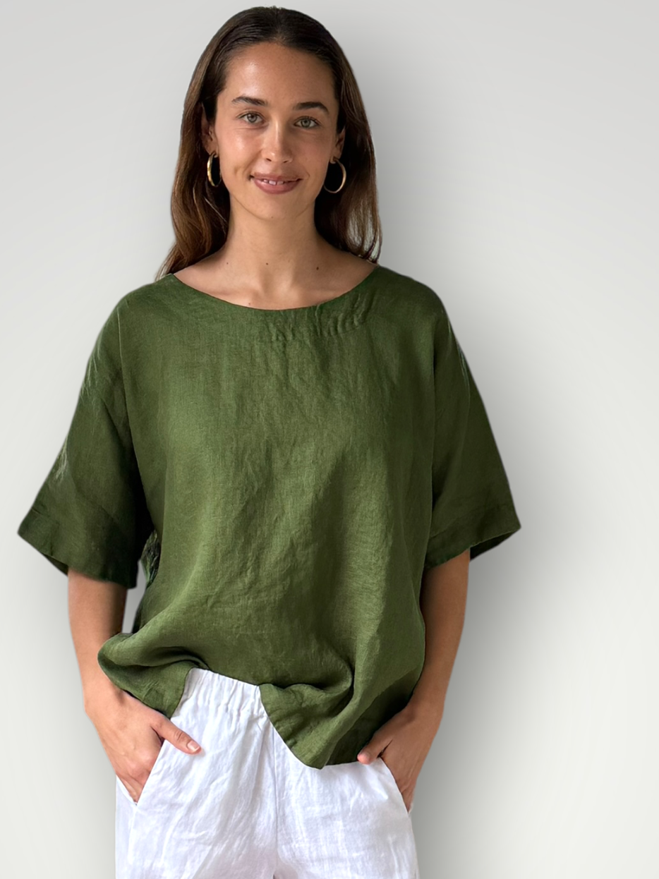 mia top - moss linen Apparel