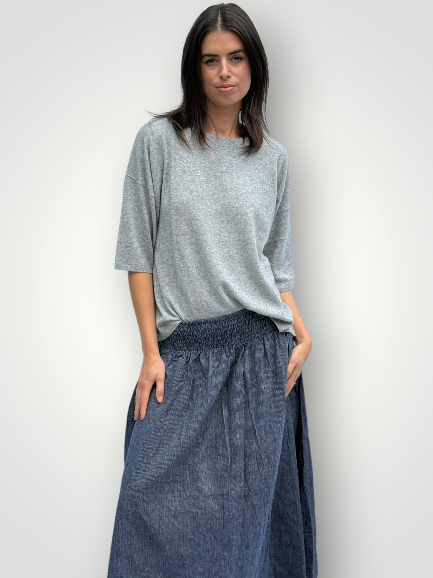 lulu skirt- fine navy stripe hemp Apparel
