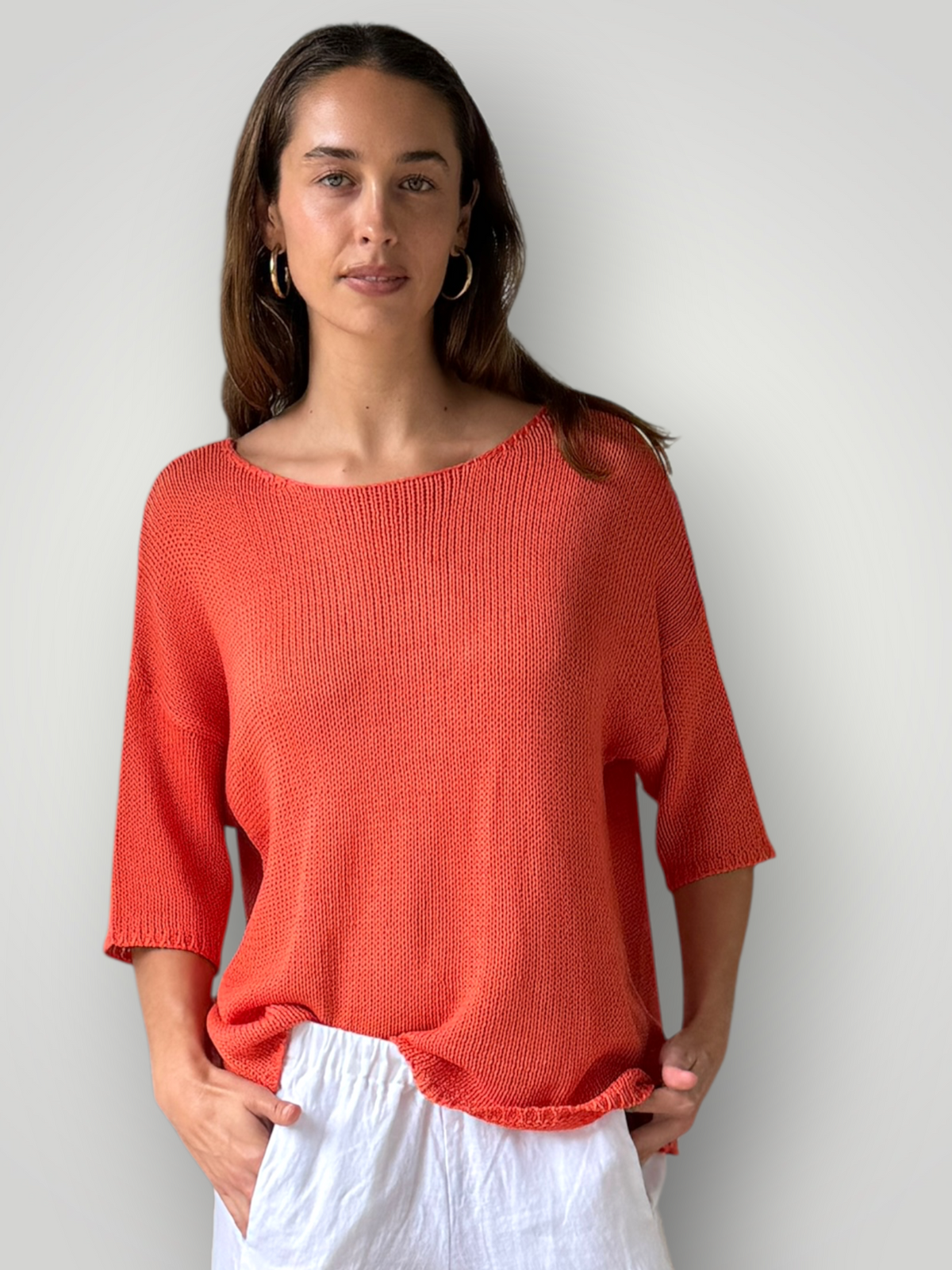 alex top - orange cotton knit Apparel