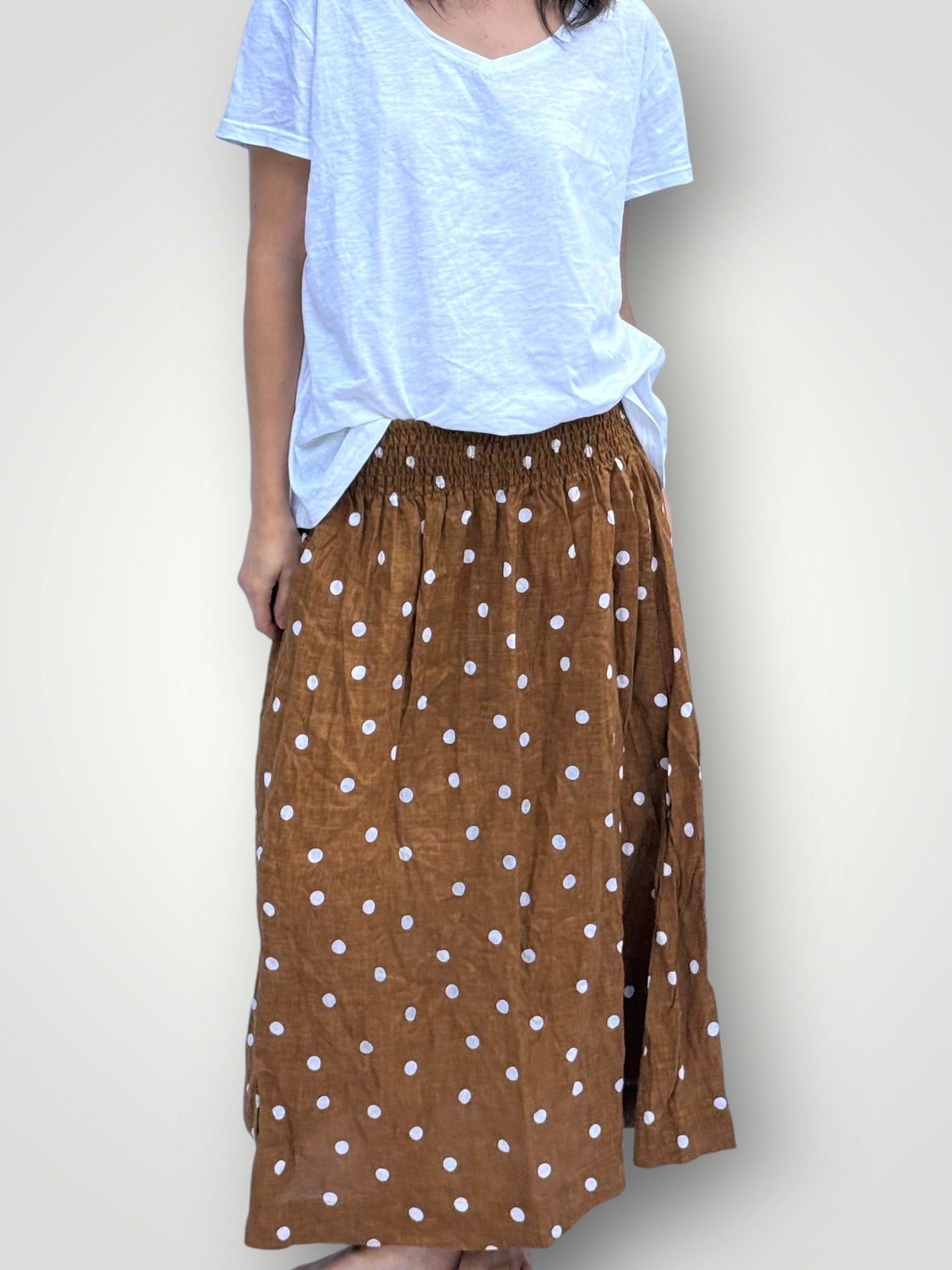 lulu skirt - caramel spot linen Apparel