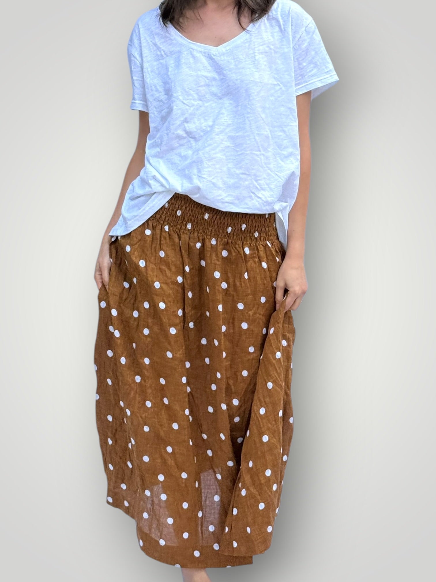 lulu skirt - caramel spot linen Apparel