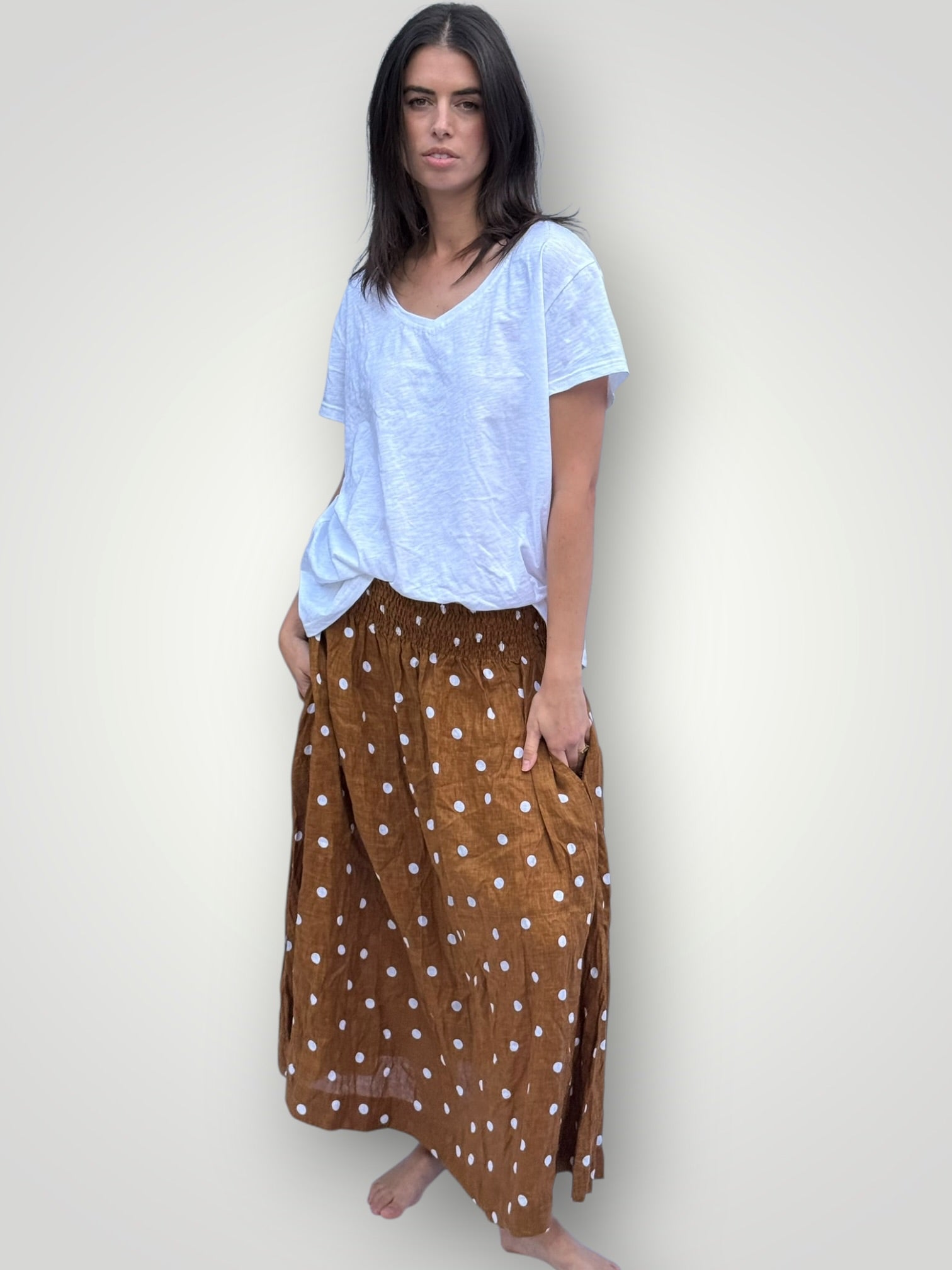 lulu skirt - caramel spot linen Apparel