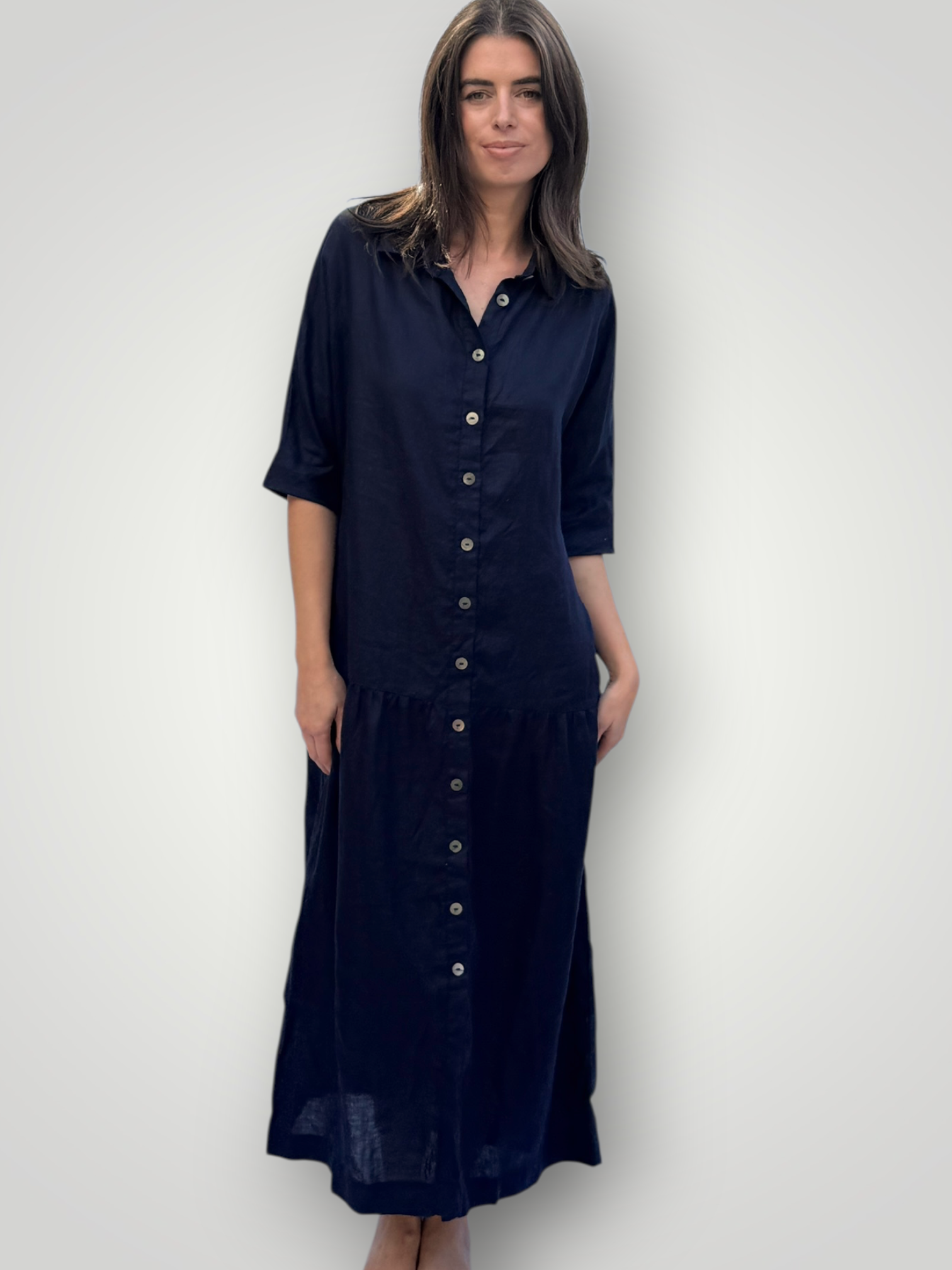 Elsie dress-navy linen Apparel