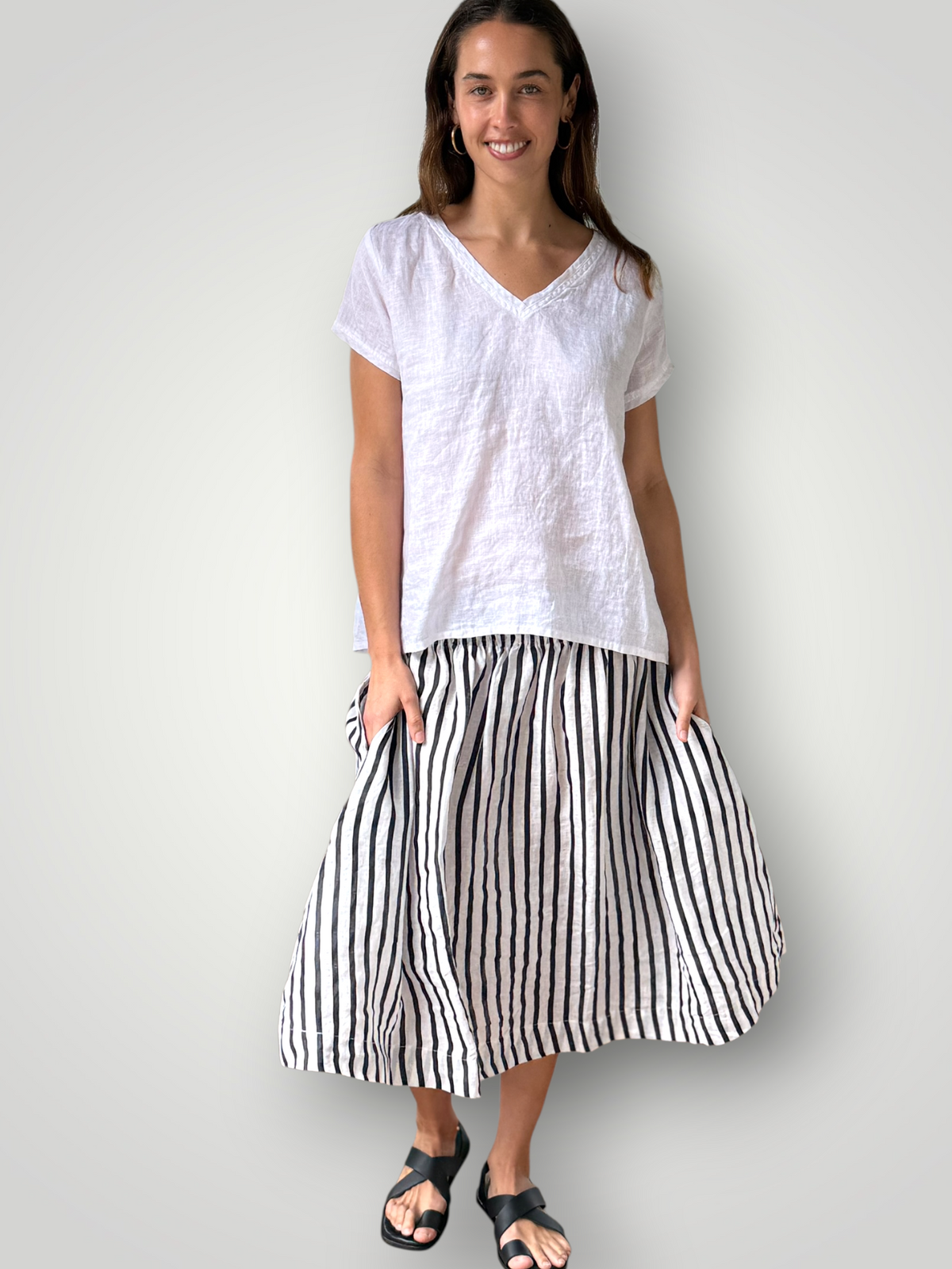 lola skirt - navy stripe linen Apparel