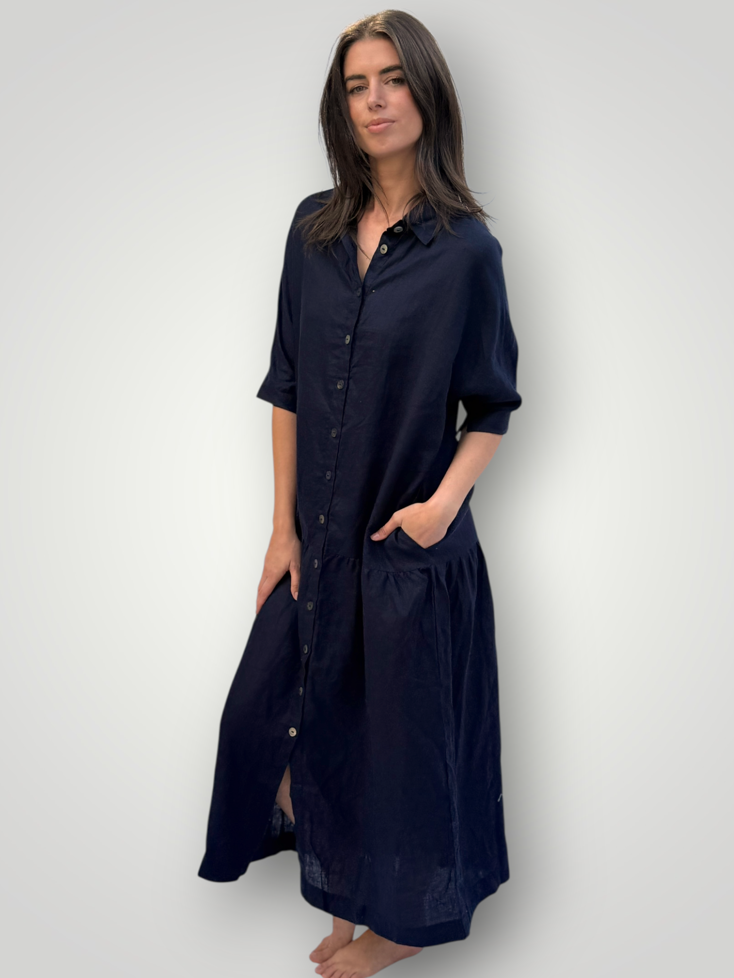 Elsie dress-navy linen Apparel