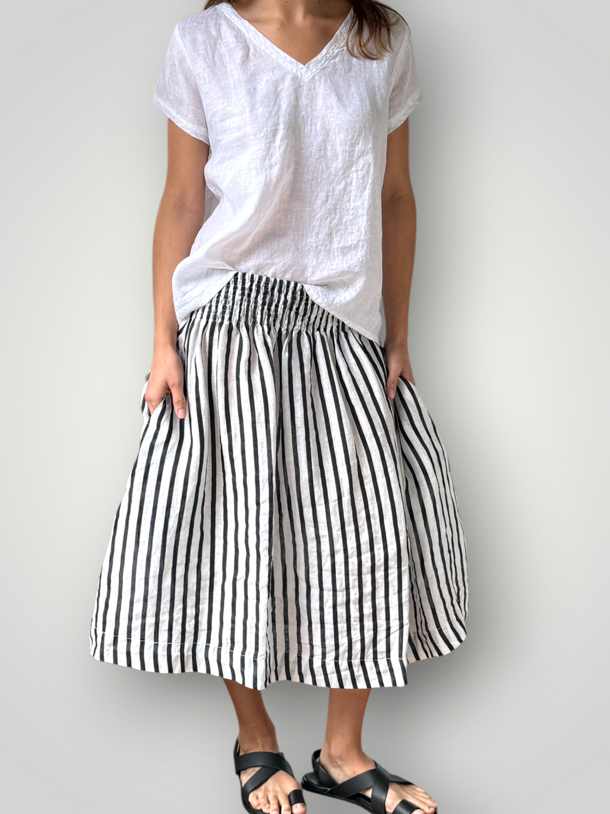 lola skirt - navy stripe linen Apparel