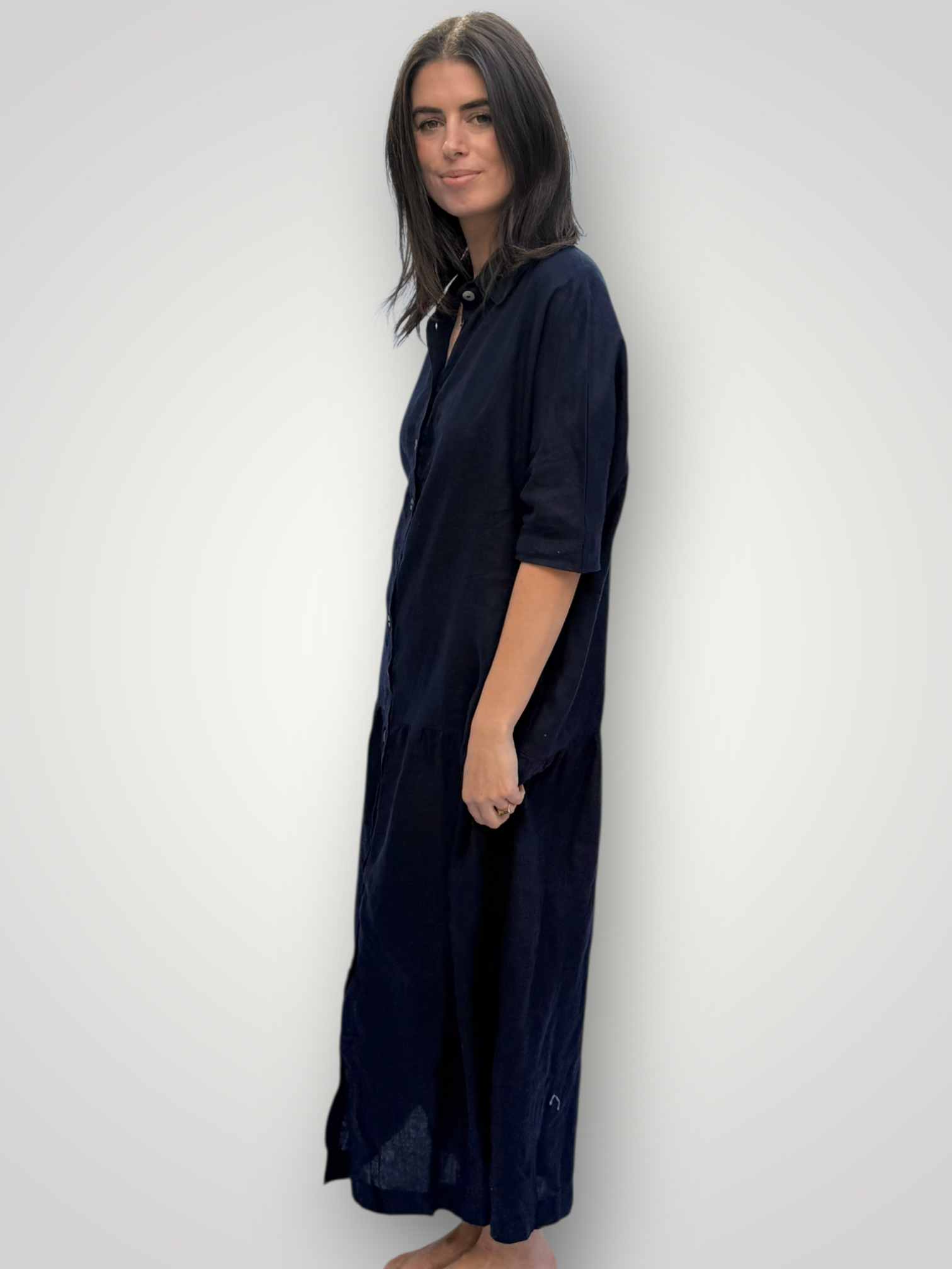Elsie dress-navy linen Apparel